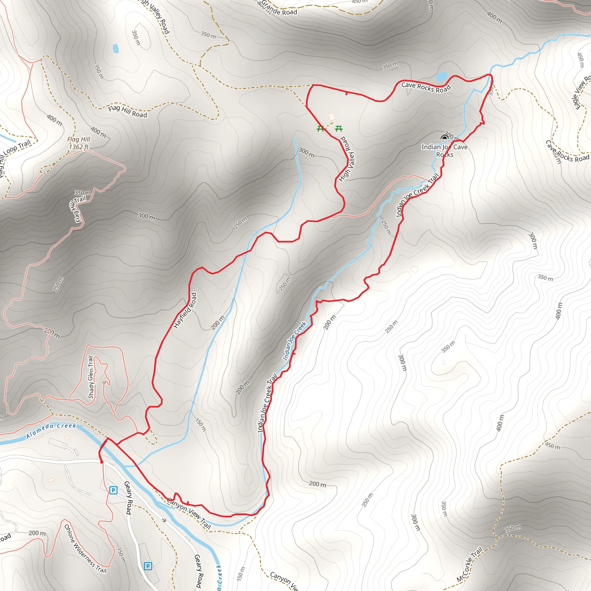 Indian Joe Creek Trail and Cave Rocks Road Loop mobile static map