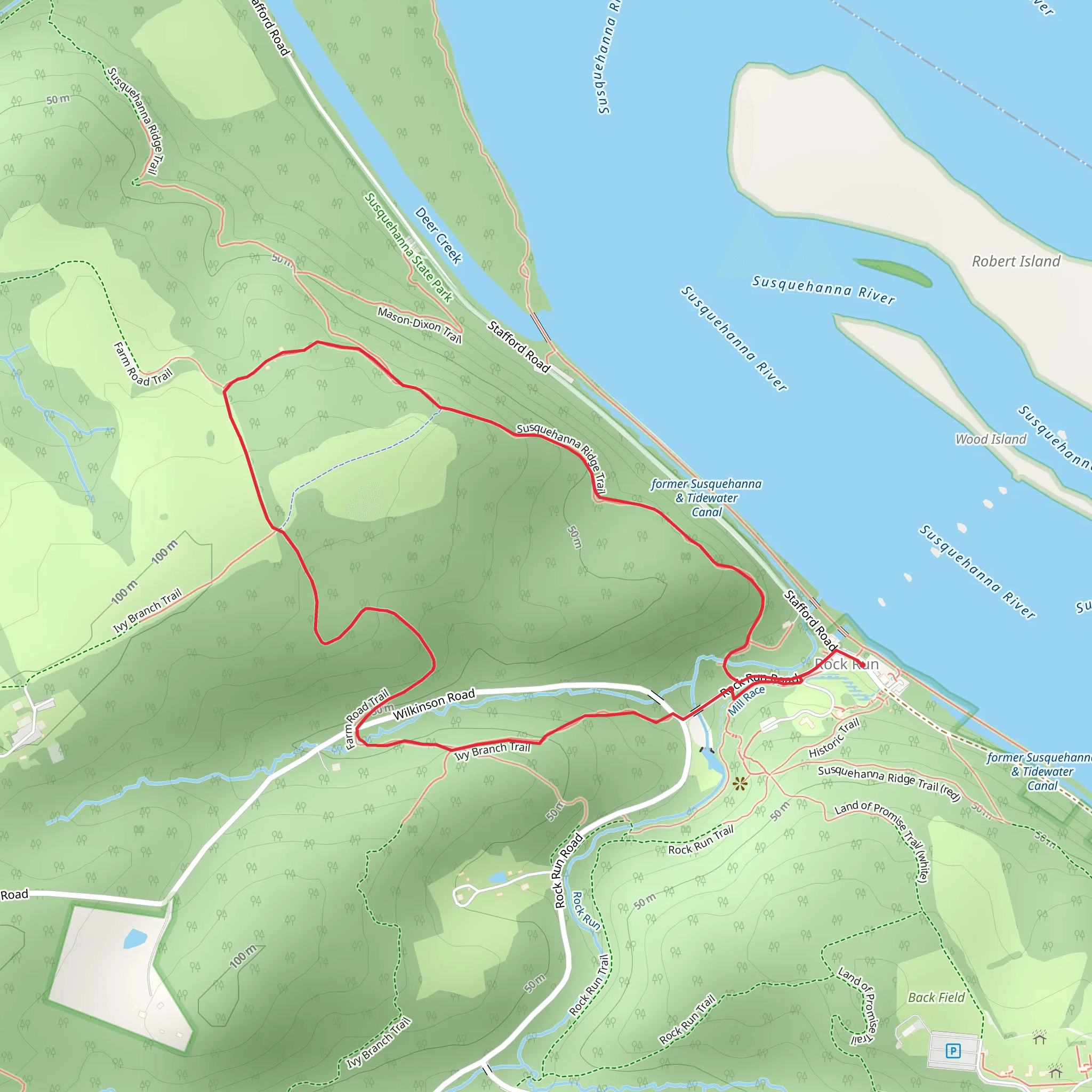 Susquehanna Ridge, Farm Road and Ivy Branch Loop Trail mobile static map