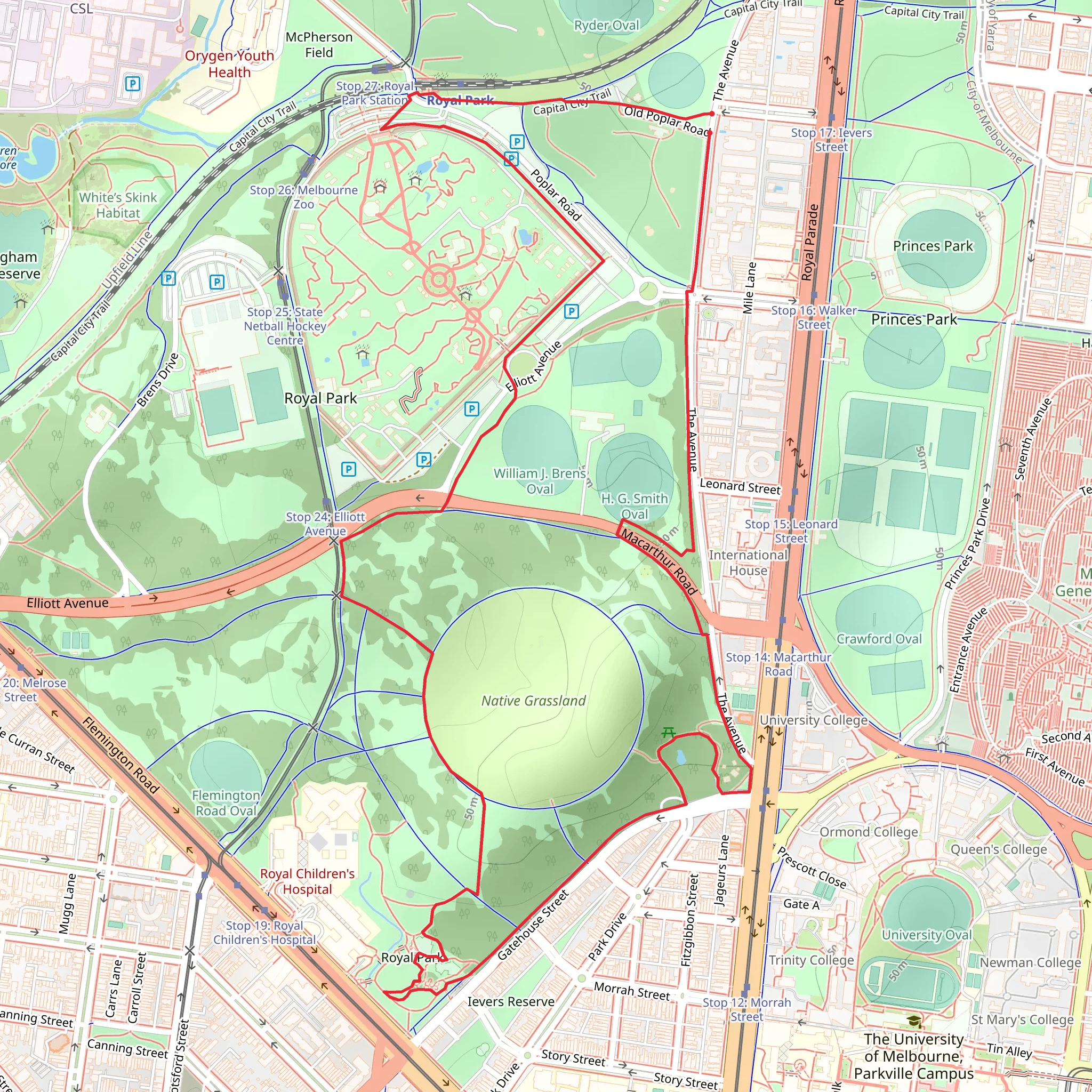 Royal Park Loop Walk - Parkville mobile static map
