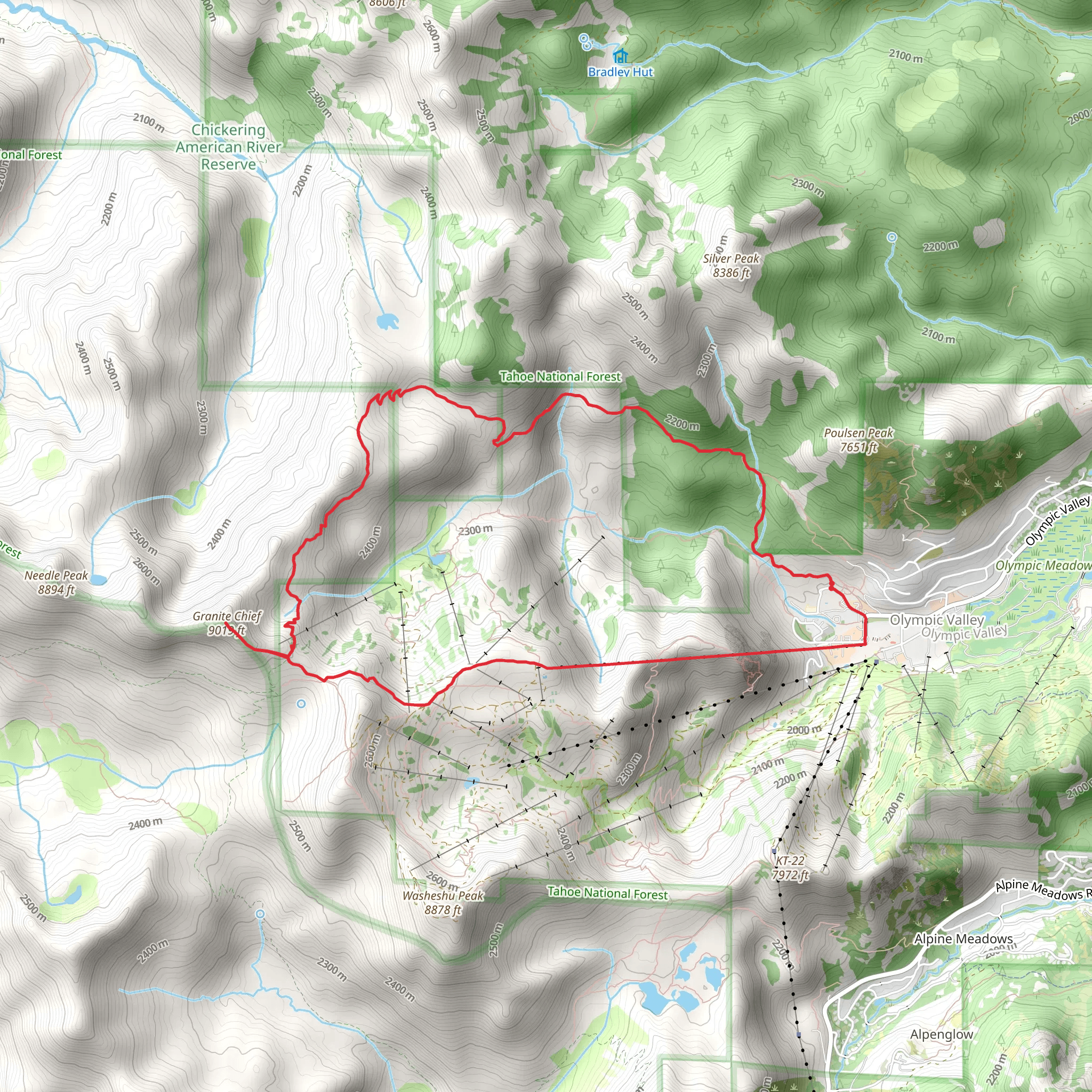 Granite Chief Trail and Aerial Tram Loop mobile static map