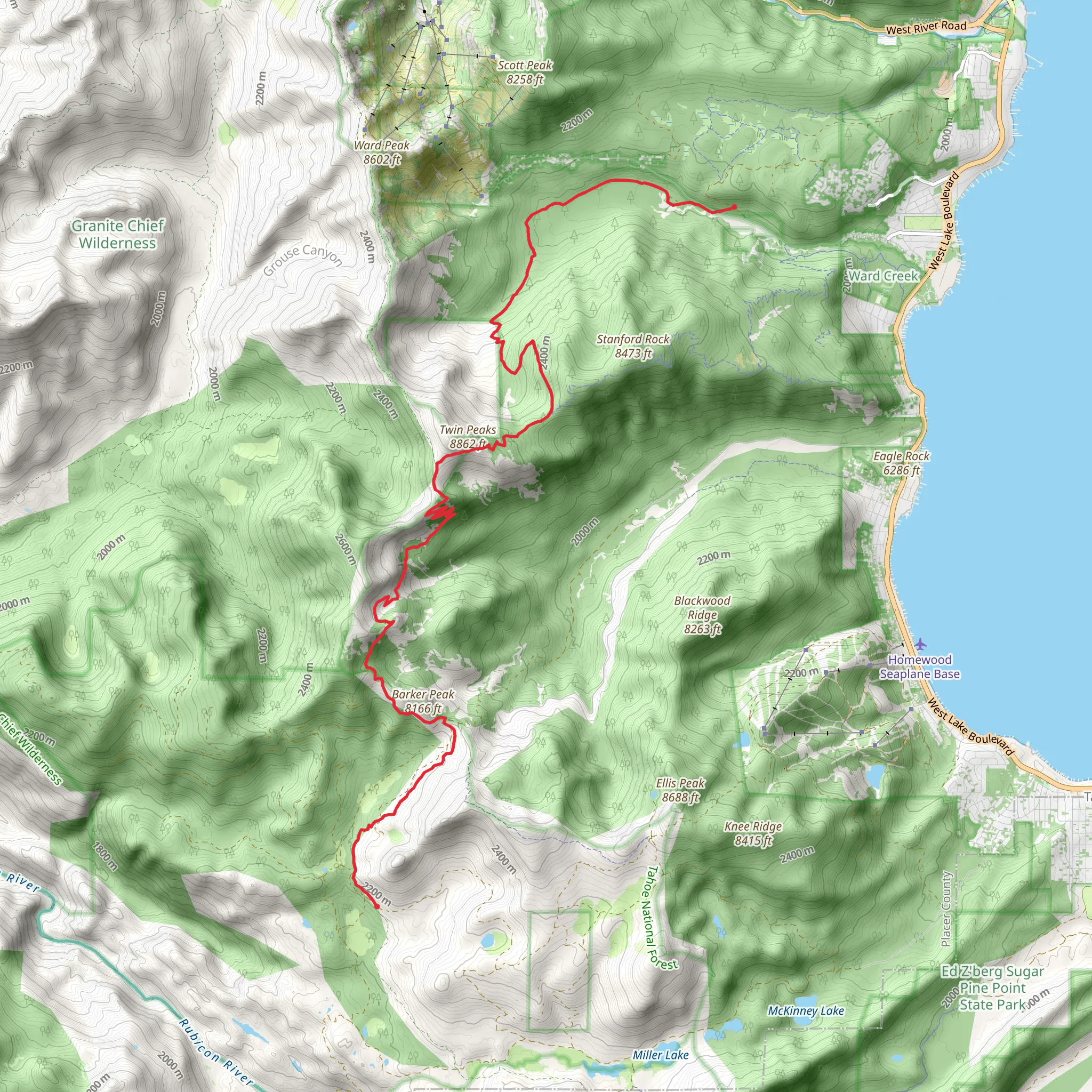 Tahoe Rim Trail from Ward Creek Boulevard mobile static map