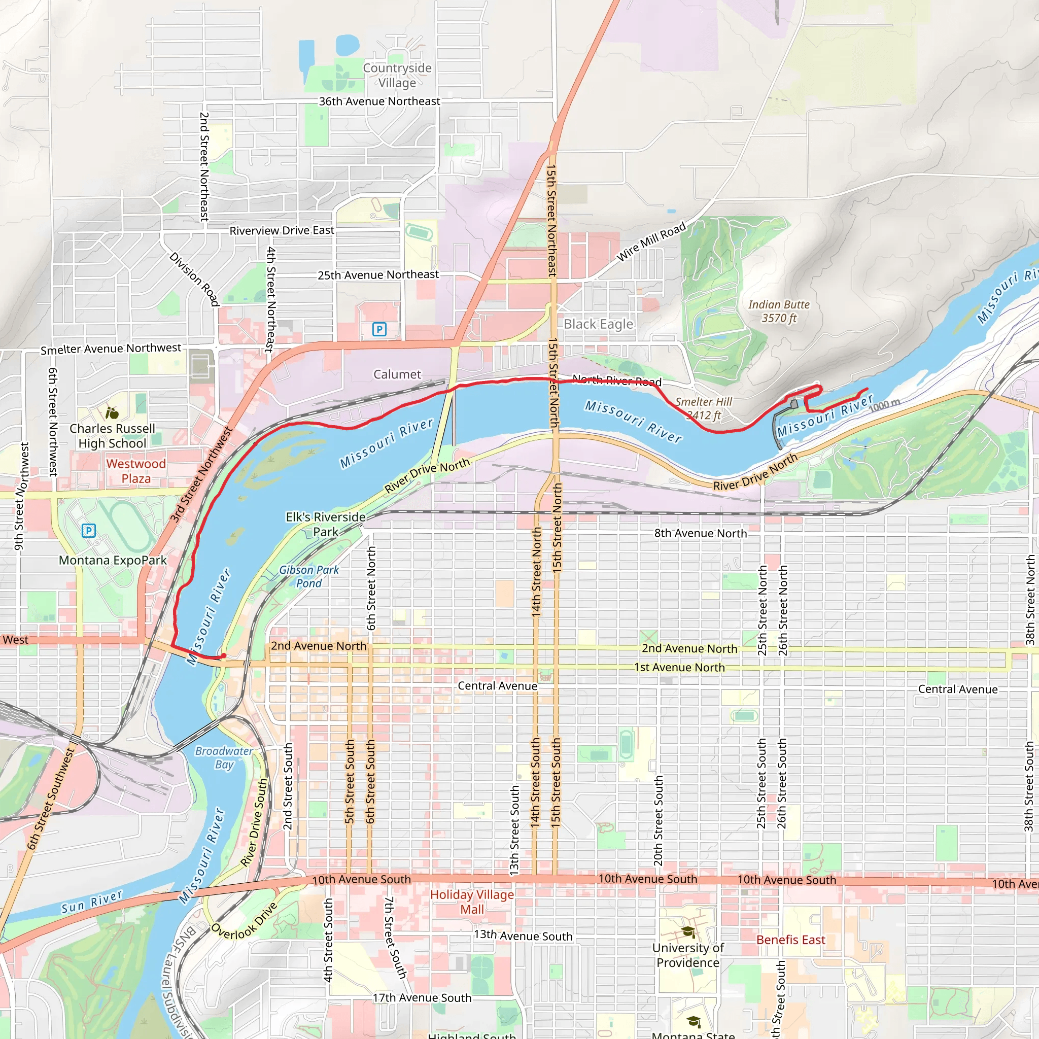 Rivers Edge Trail from 1st Avenue North mobile static map