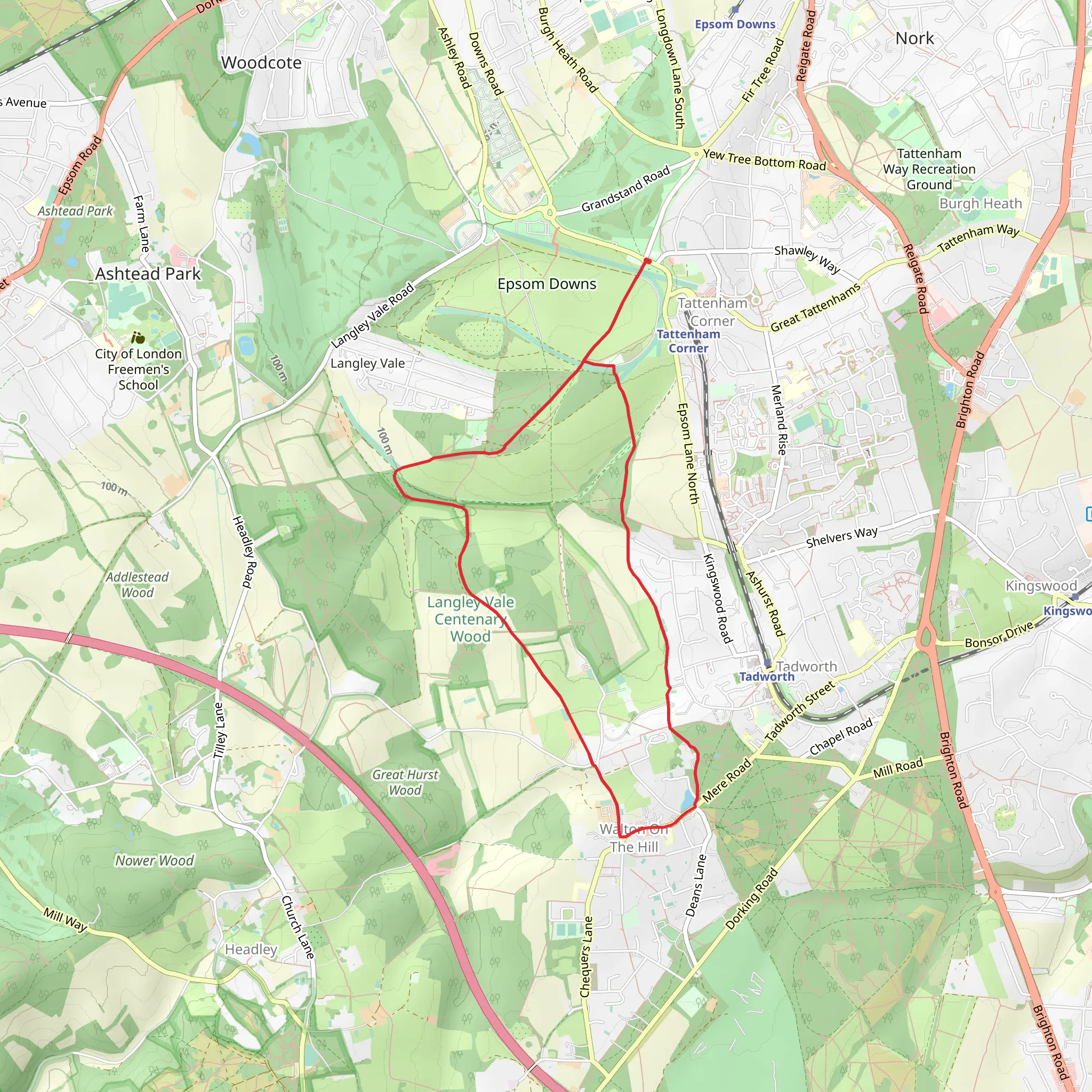 Down View Wood and Walton On The Hill mobile static map