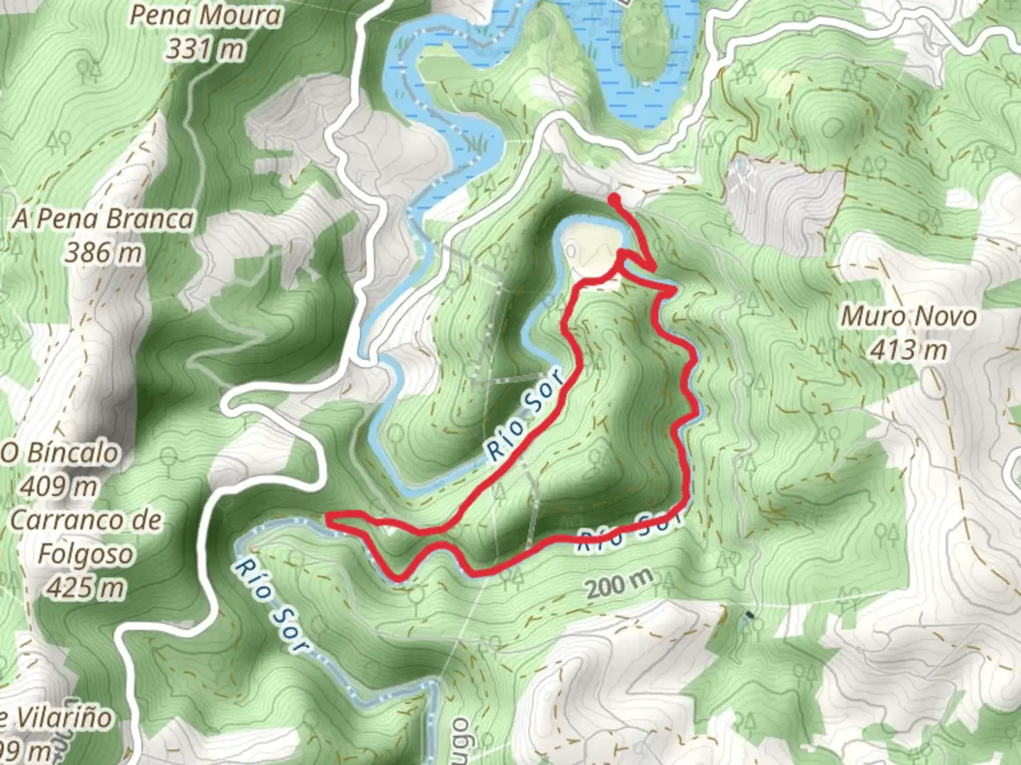 An image depicting the trail Morgallon - Rio Sor PR G 8 and its surrounding area.