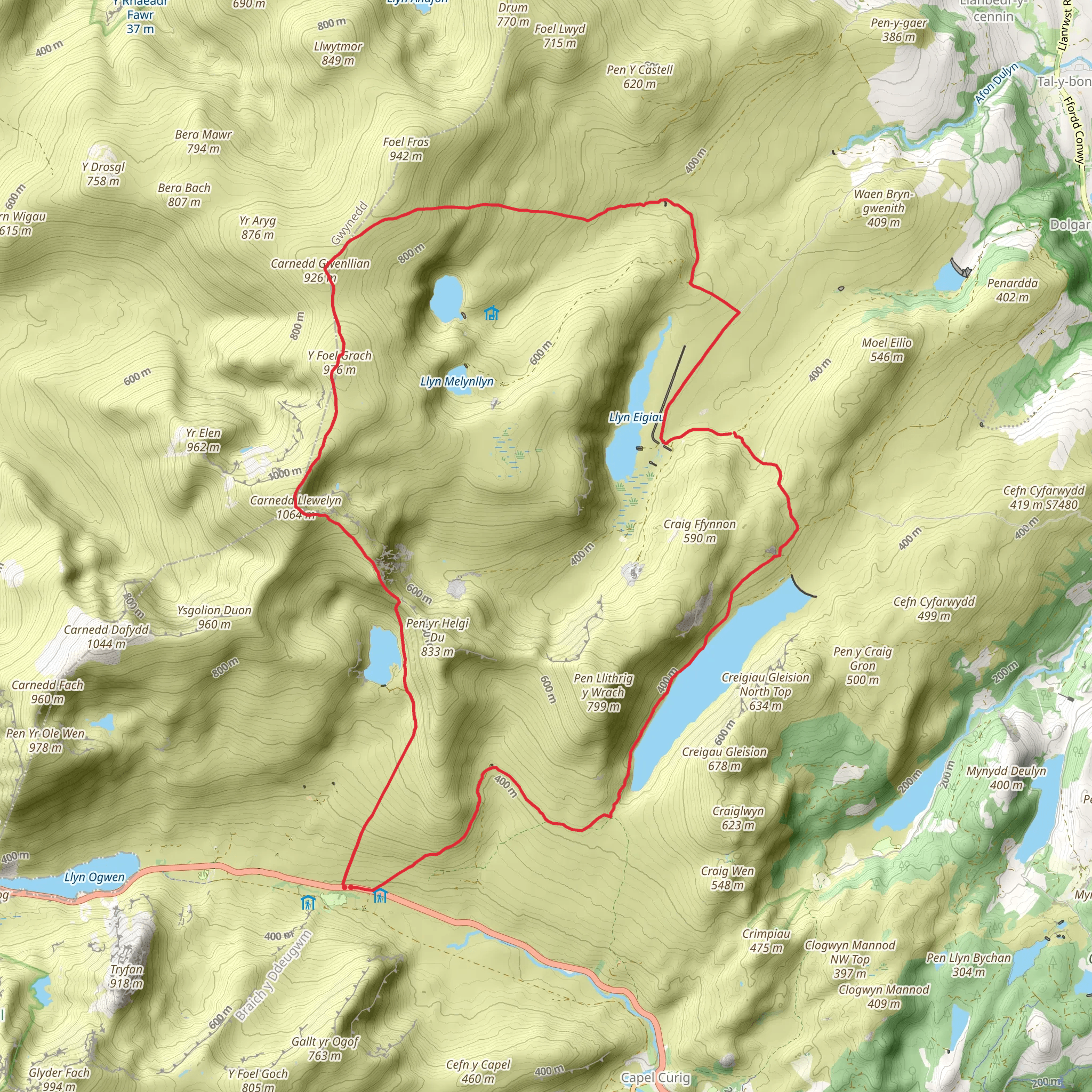 Carnedd Llewelyn - Llyn Eigiau and Llyn Cowlyd mobile static map