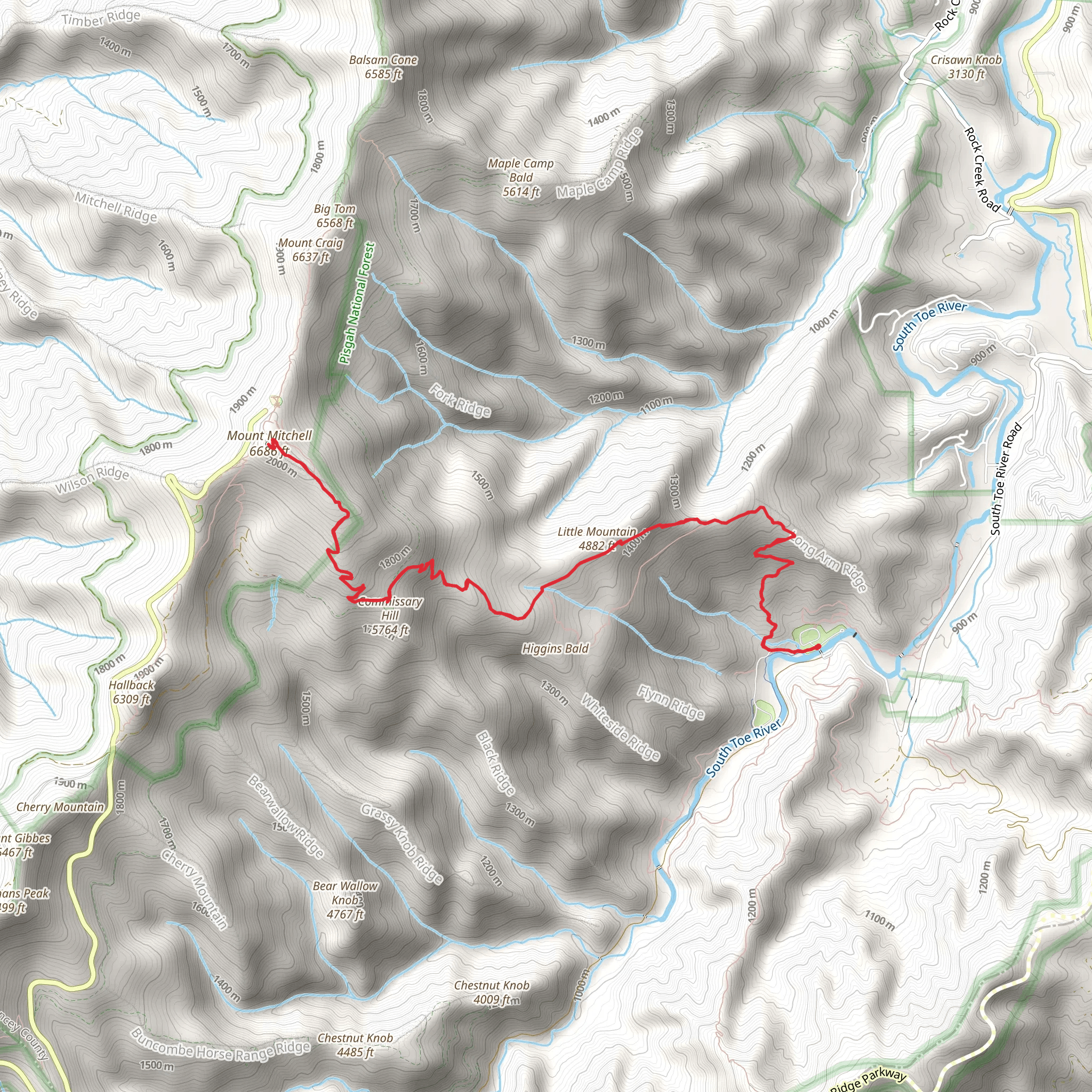 Mount Mitchell Trail mobile static map
