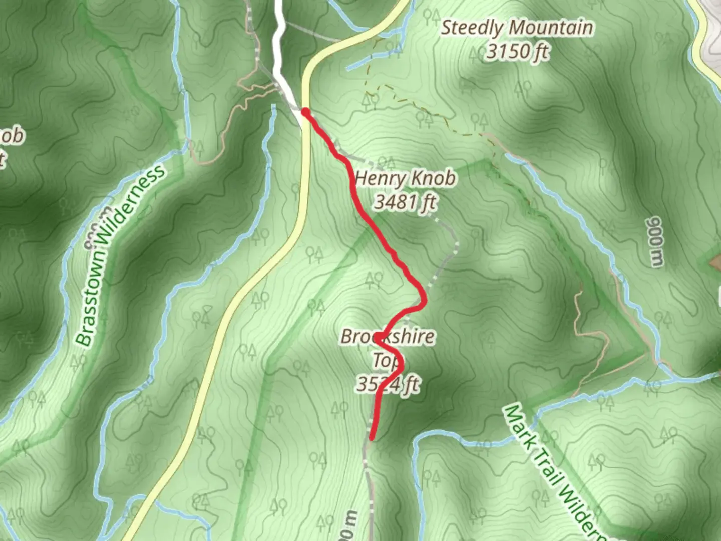 An image depicting the trail Brookshire Top via Jacks Knob and its surrounding area.