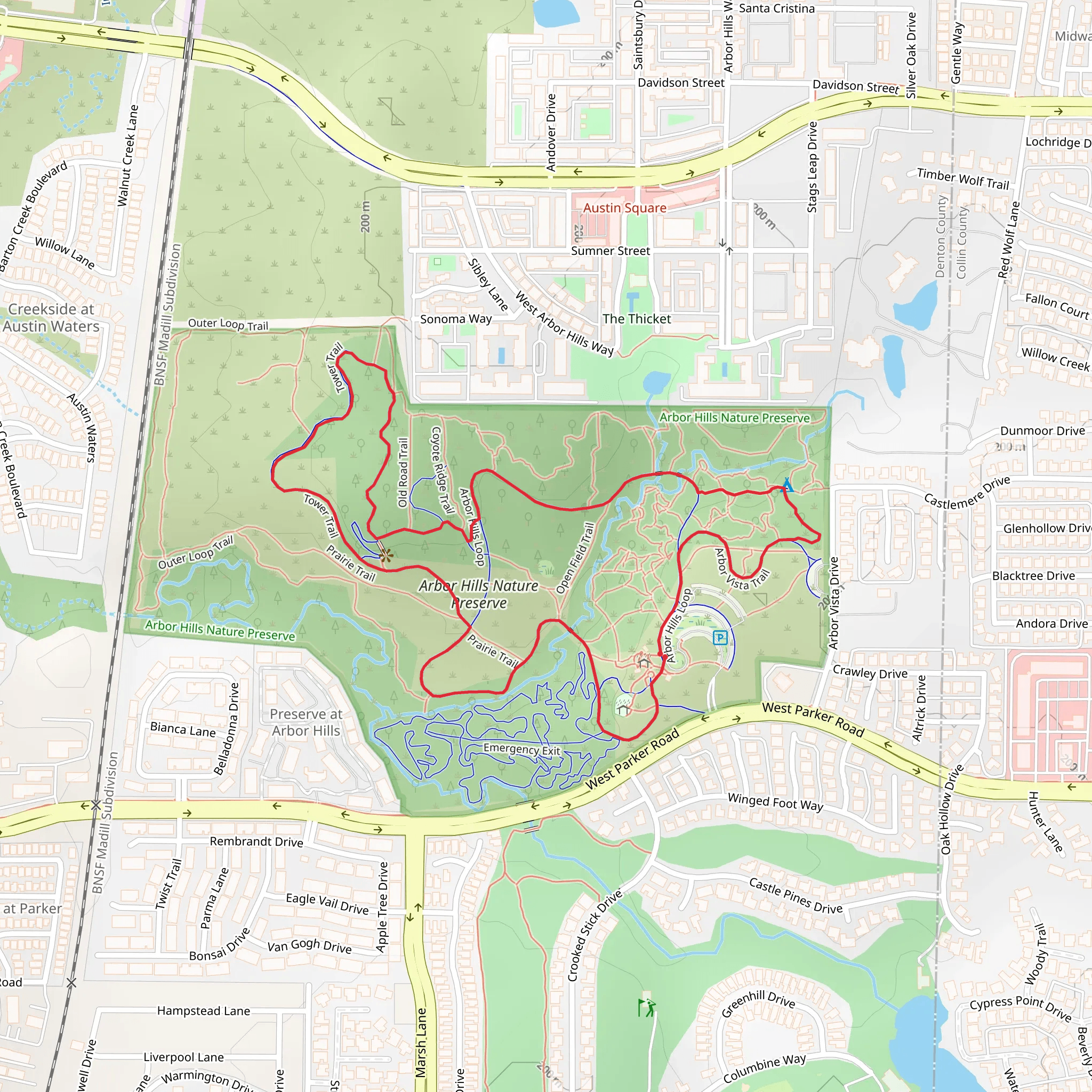 Arbor Hills and Tower Trail Loop mobile static map