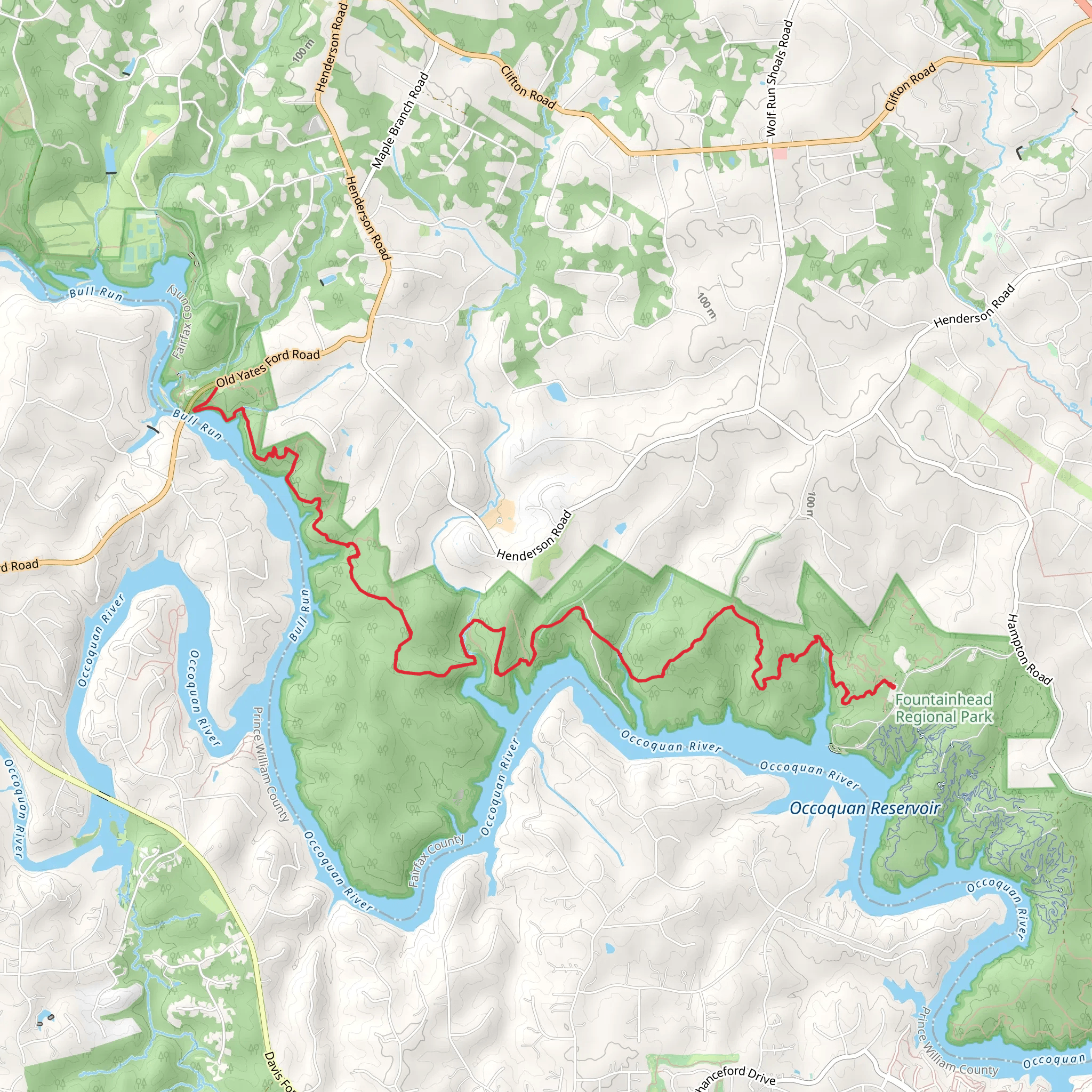 Bull Run-Occoquan Trail from Fountainhead Parking Lot mobile static map