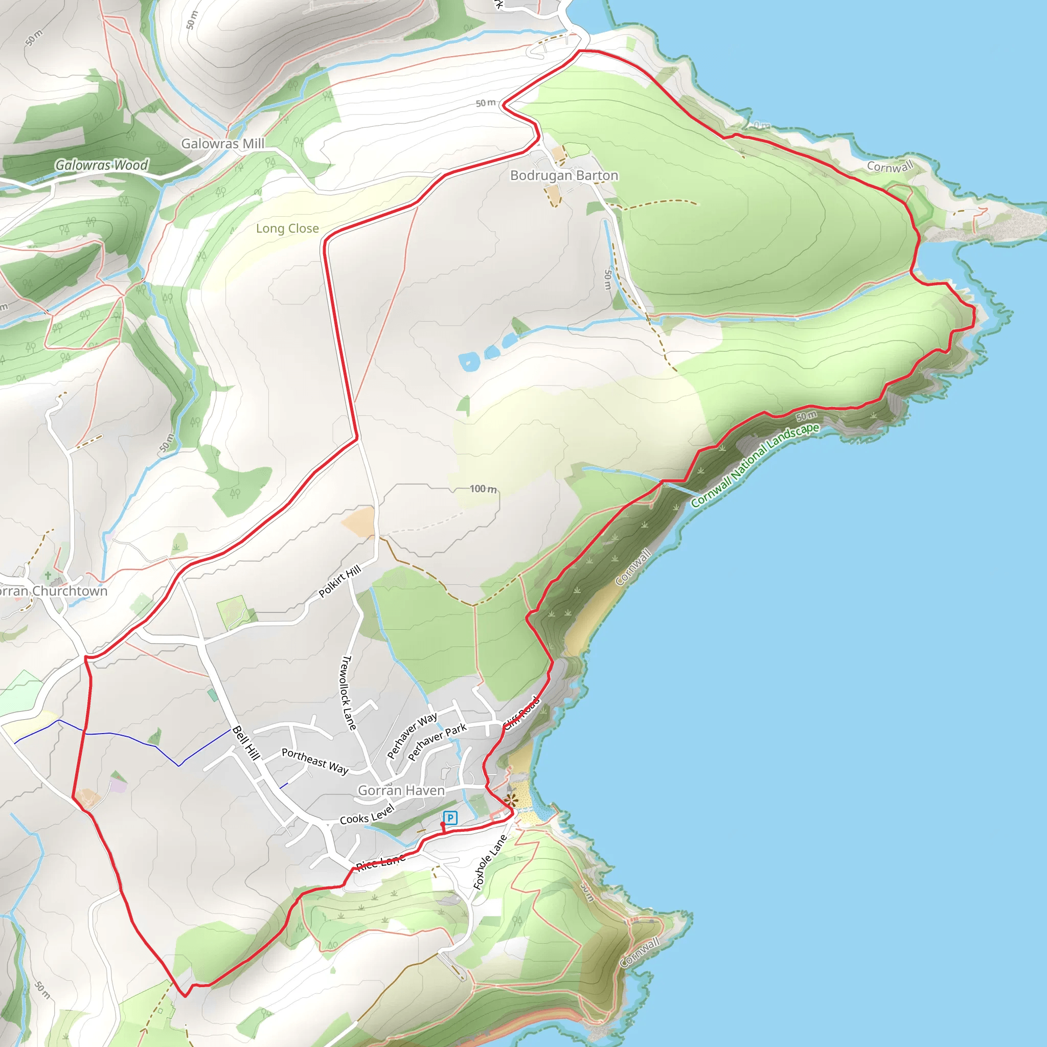 Gorran Haven to Bodrugan Barton Loop mobile static map