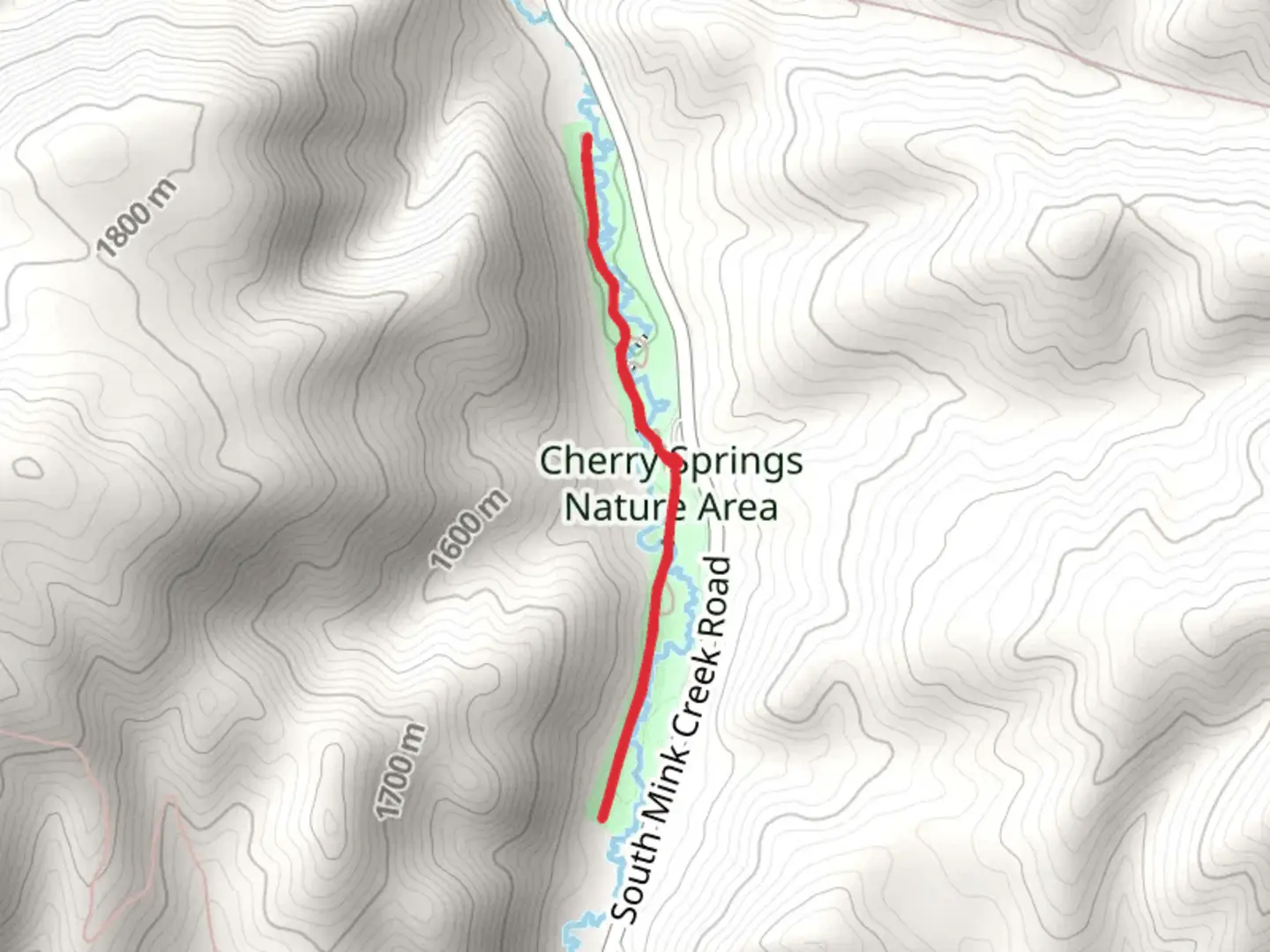 An image depicting the trail Mink Creek Walk in Cherry Springs Natural Area and its surrounding area.