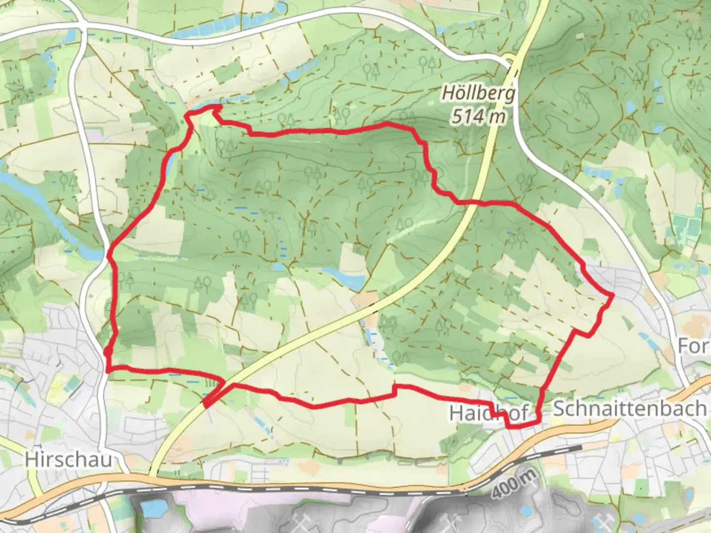 An image depicting the trail Hoelzlmuehlweg and its surrounding area.