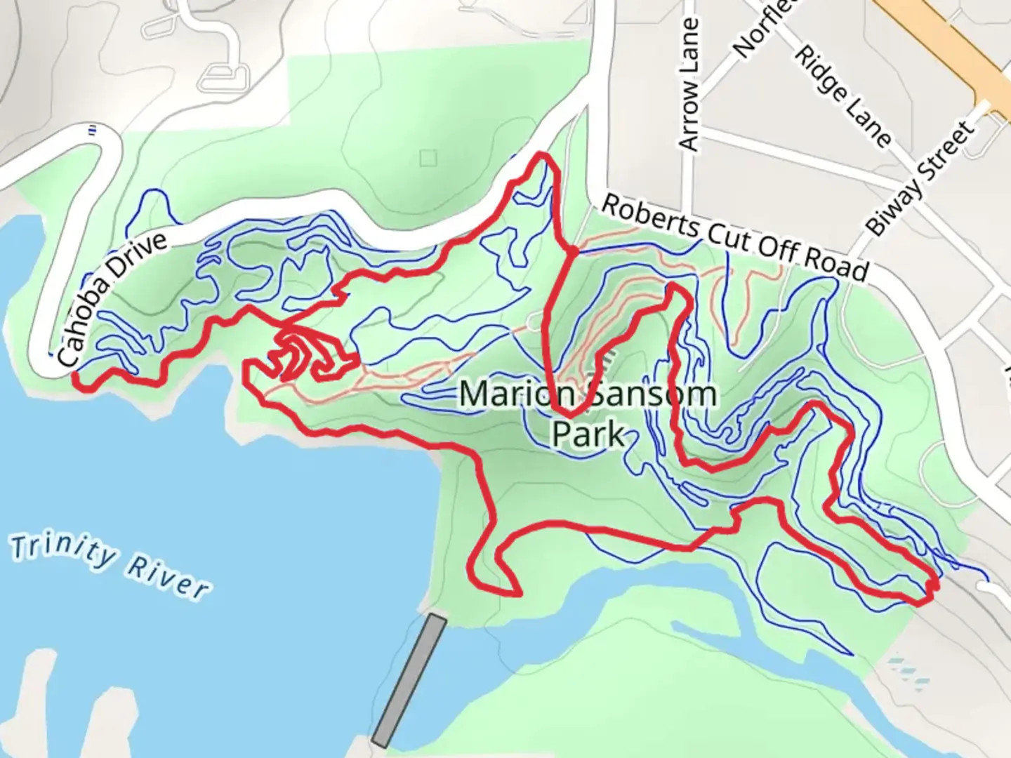 An image depicting the trail Marion Sansom Park Loop and its surrounding area.