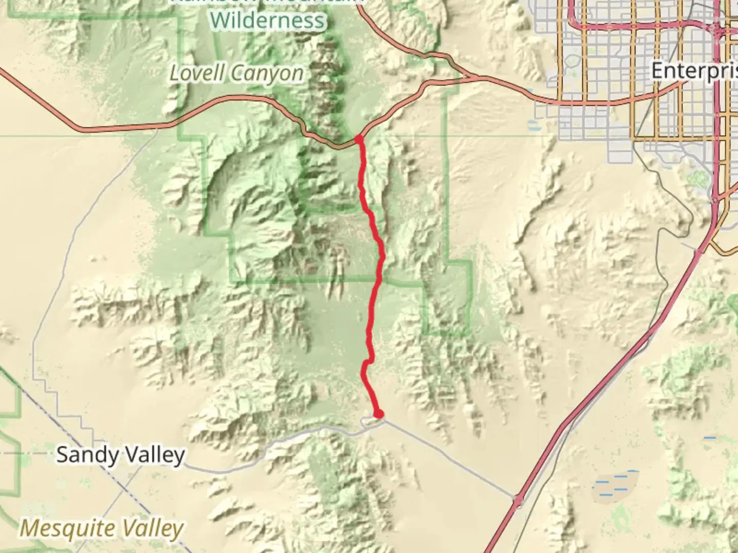An image depicting the trail Pahrump Valley Highway to Goodsprings and its surrounding area.