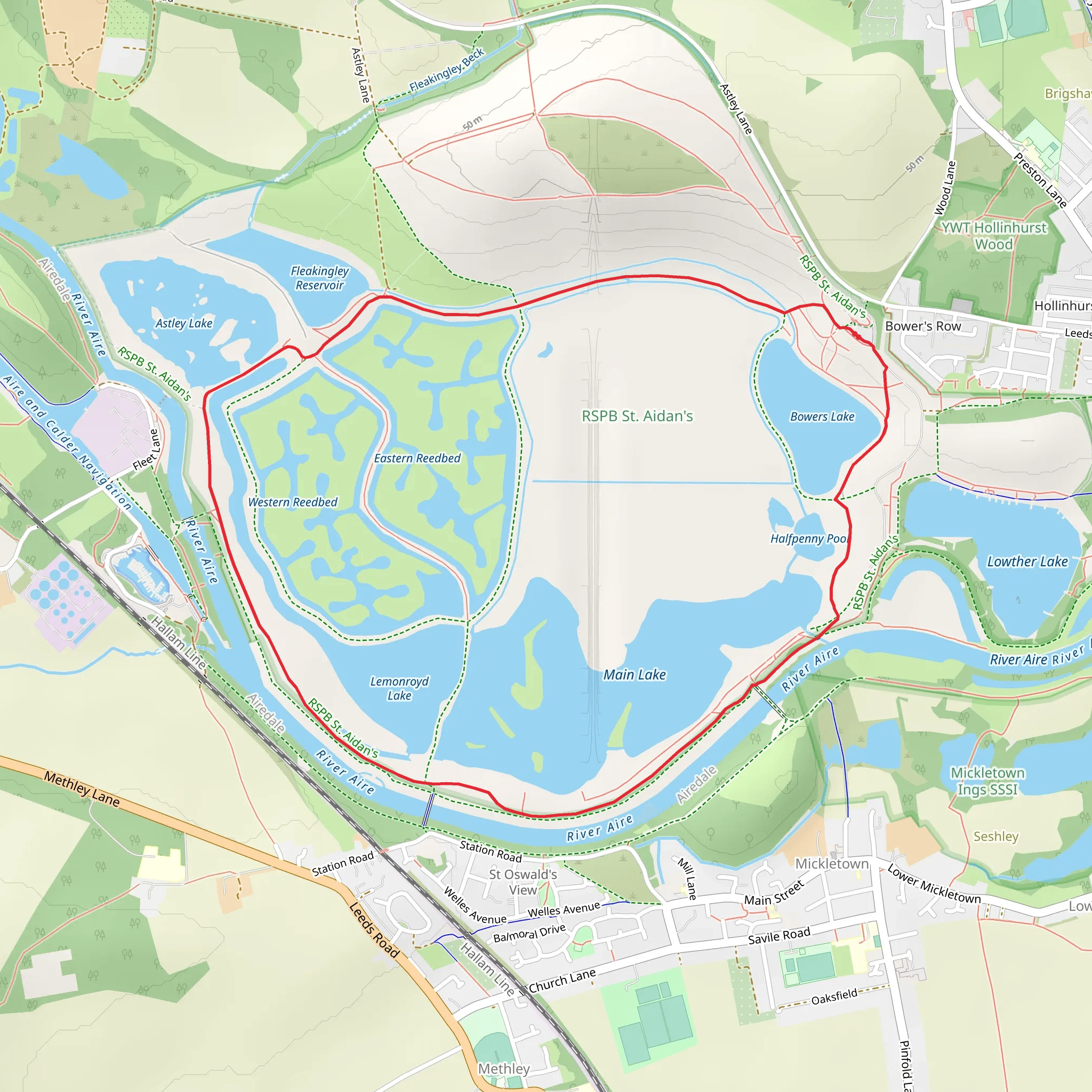 Bowers Lake and Lemonroyd Lake in RSPB St Aidan's mobile static map
