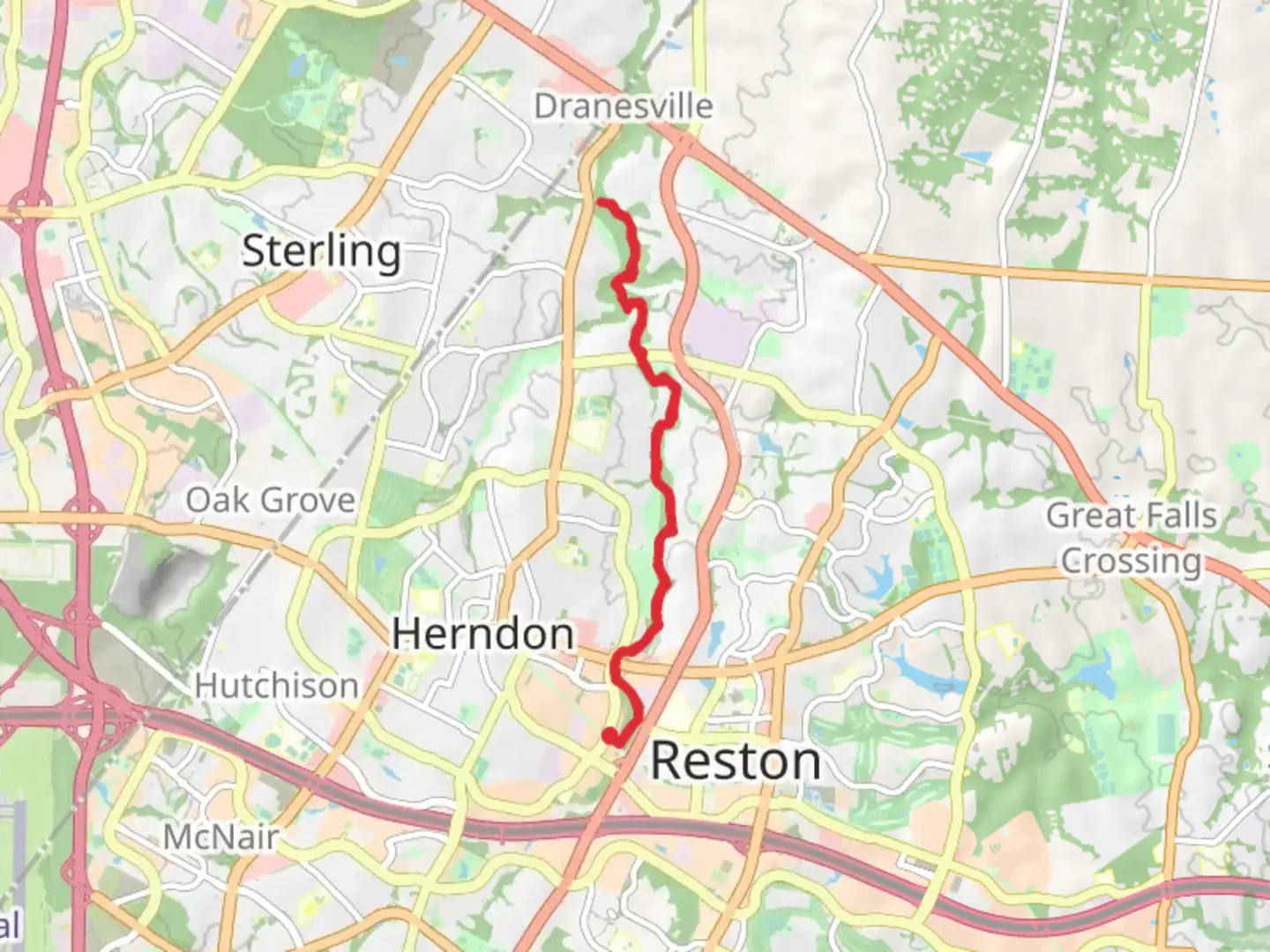 An image depicting the trail Sugarland Run Stream Valley Trail and its surrounding area.