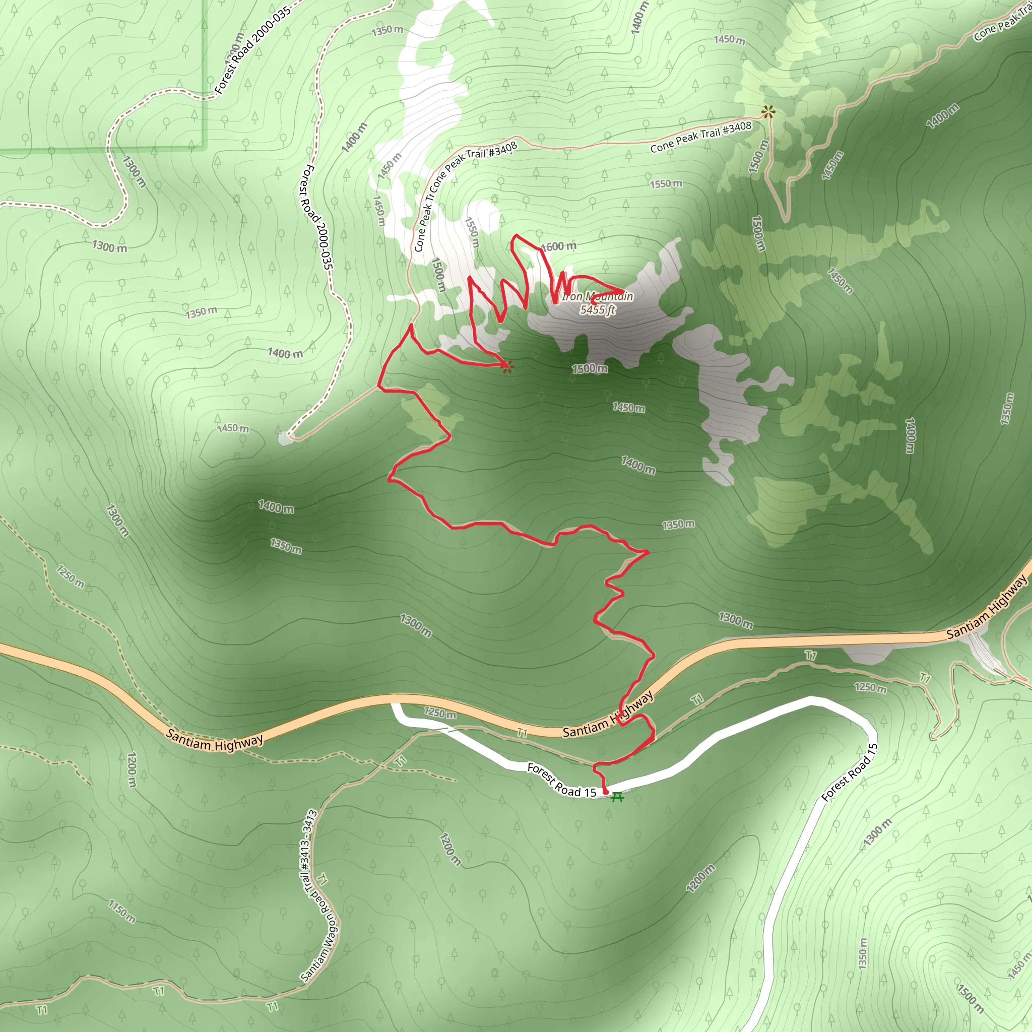 Iron Mountain Lookout via Iron Mountain Trail mobile static map