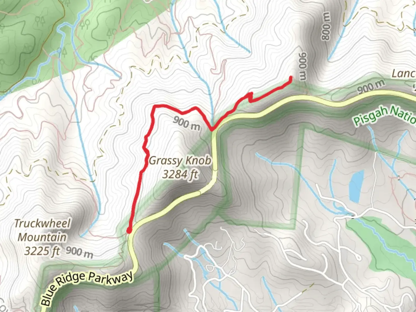 An image depicting the trail Shut-In Trail from Grassy Knob and its surrounding area.