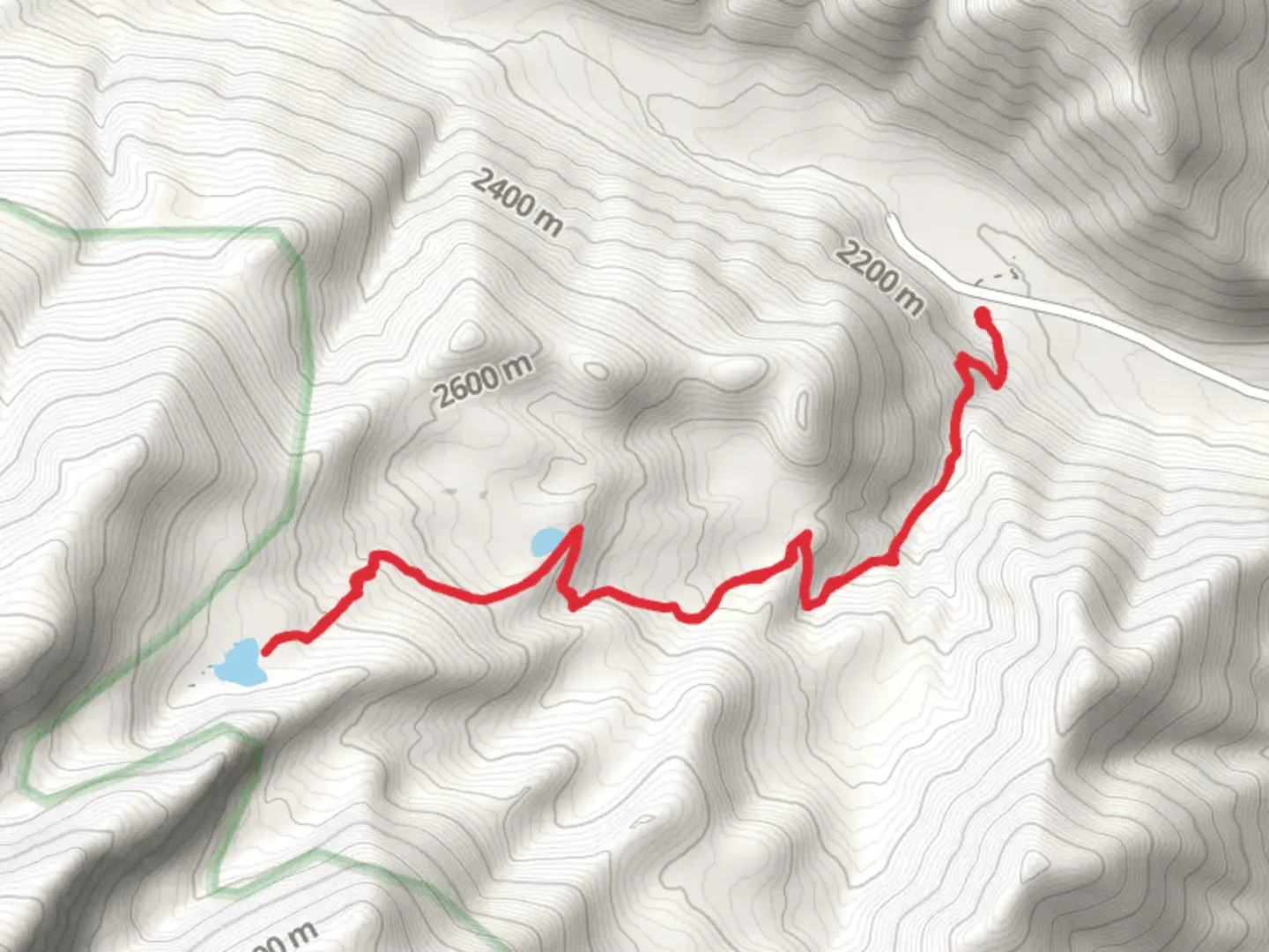 An image depicting the trail Basin Creek Lake and its surrounding area.