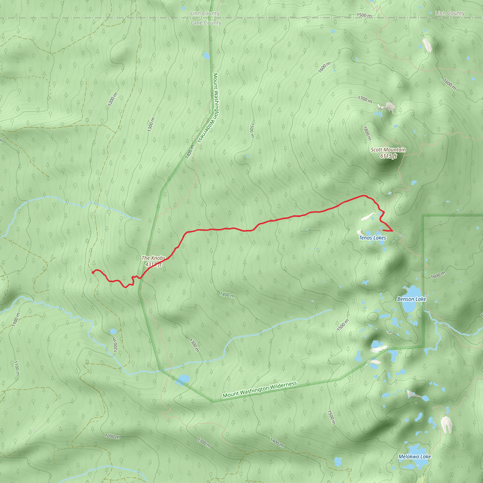 The Knobs and Tenas Lakes via Benson Lake Trail mobile static map
