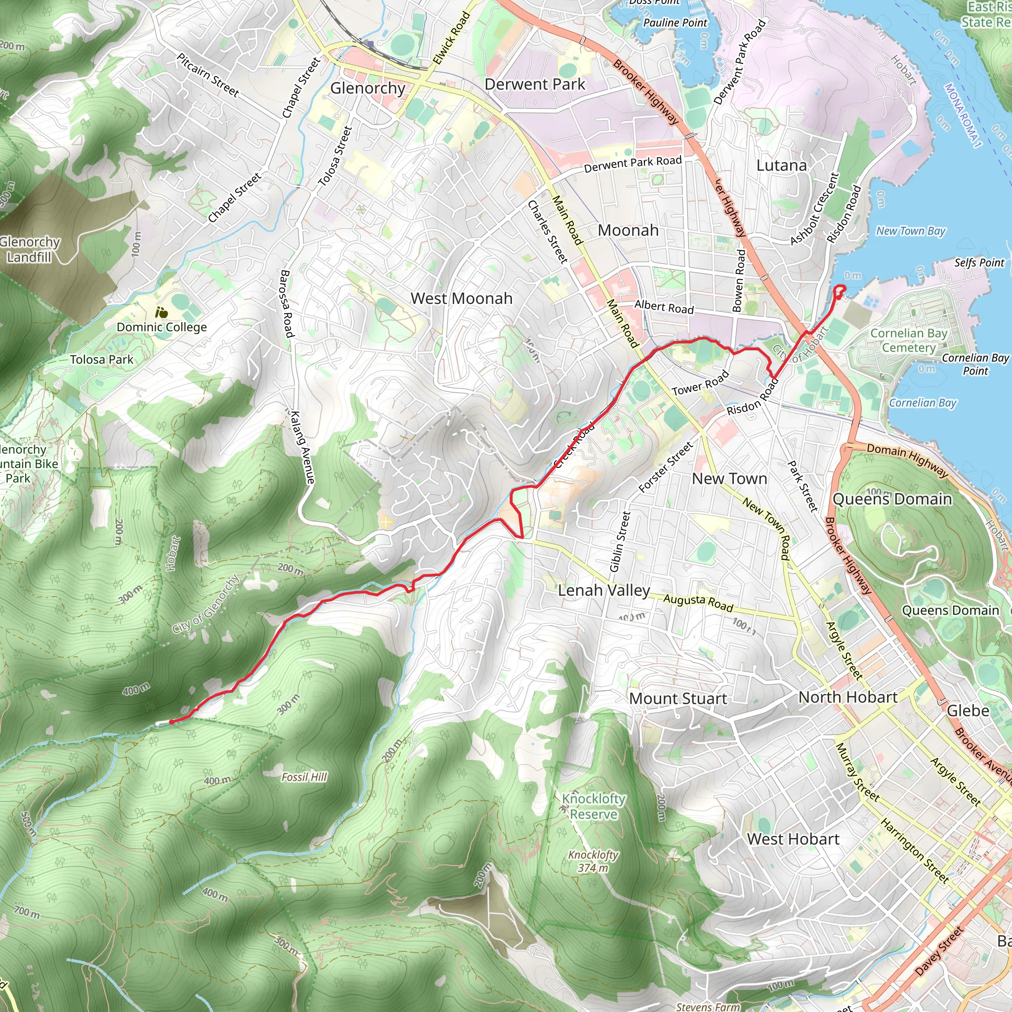 New Town Rivulet Track mobile static map