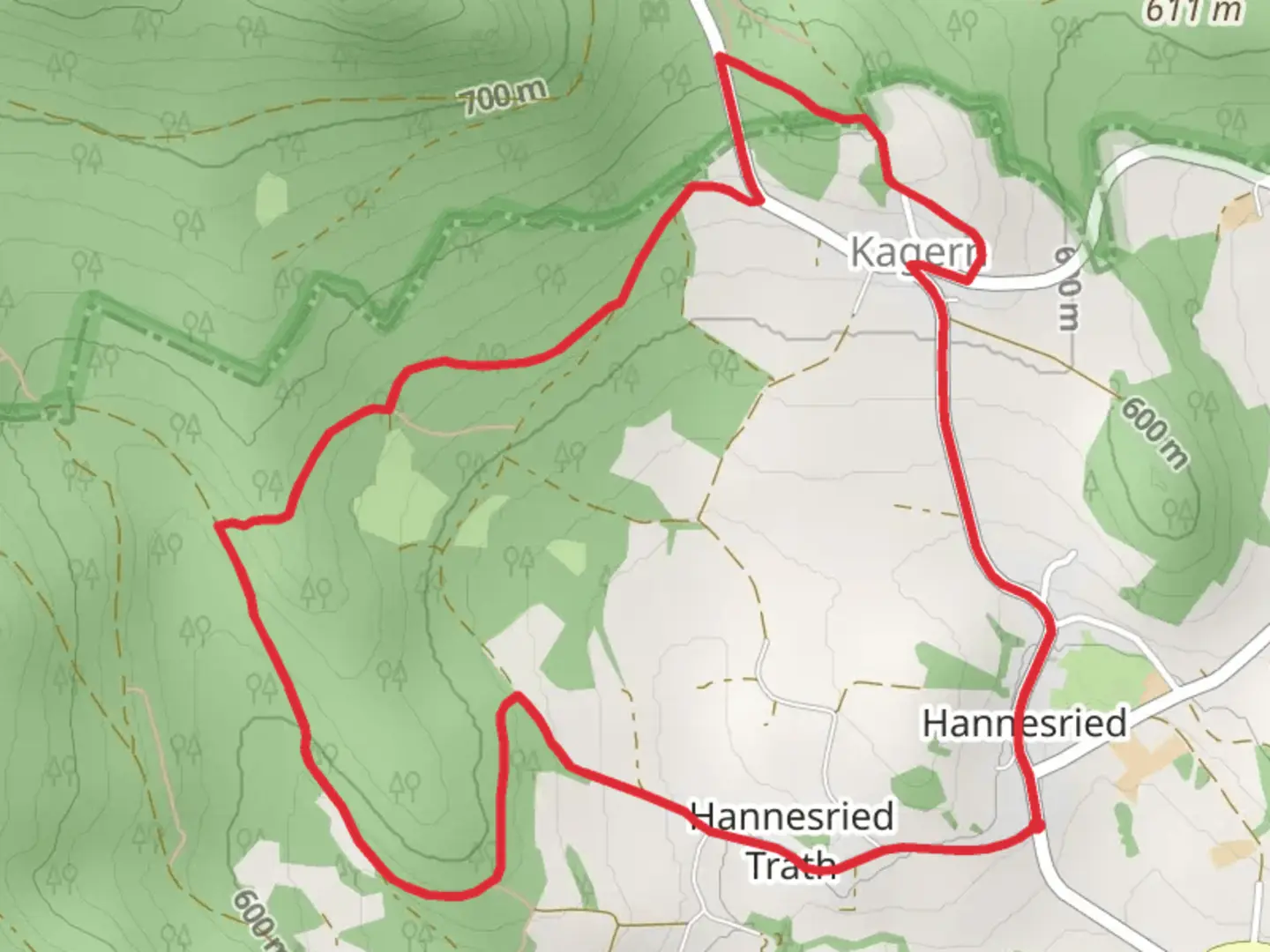 An image depicting the trail Hannesried and Schonbrunner Kapelle Loop and its surrounding area.
