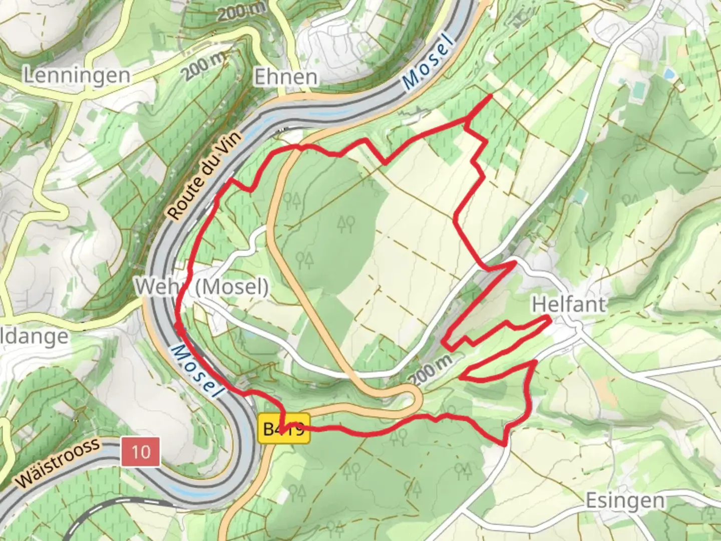 An image depicting the trail Wehr Loop via Brastwald and Helfantermuhle and its surrounding area.
