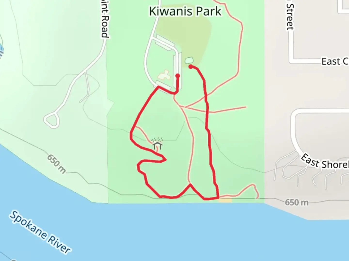 An image depicting the trail Kiwanis Park Loop and its surrounding area.