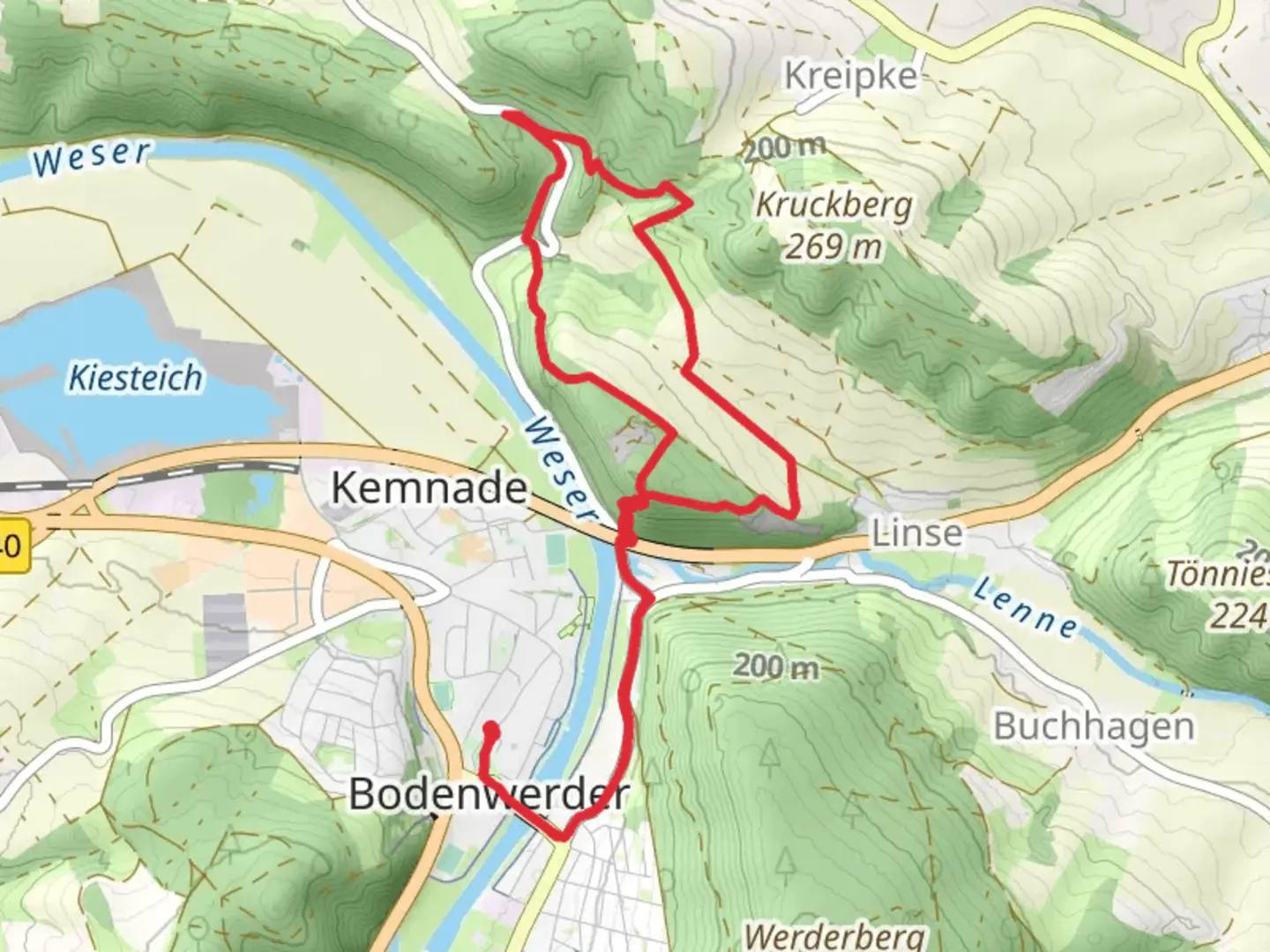 An image depicting the trail Weser via Weserberglandweg and Zweituerme Tour and its surrounding area.