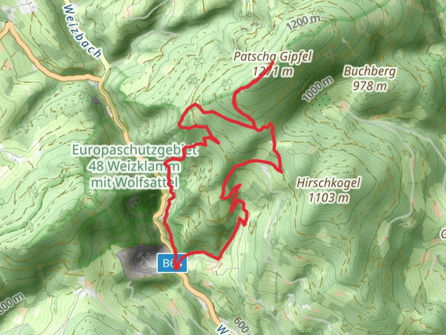An image depicting the trail Patscha Summit vi Jägersteig Loop and its surrounding area.