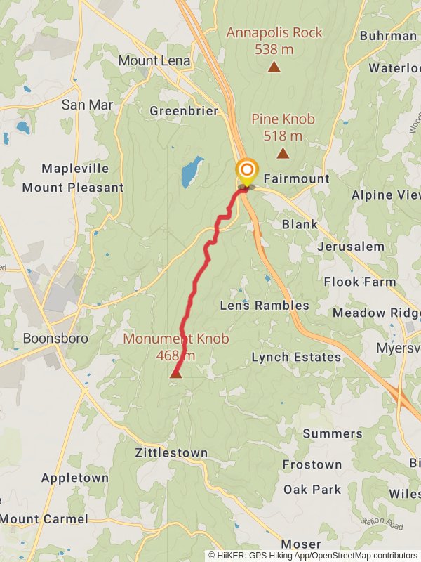 Monument Knob via Appalachian National Scenic Trail mobile static map