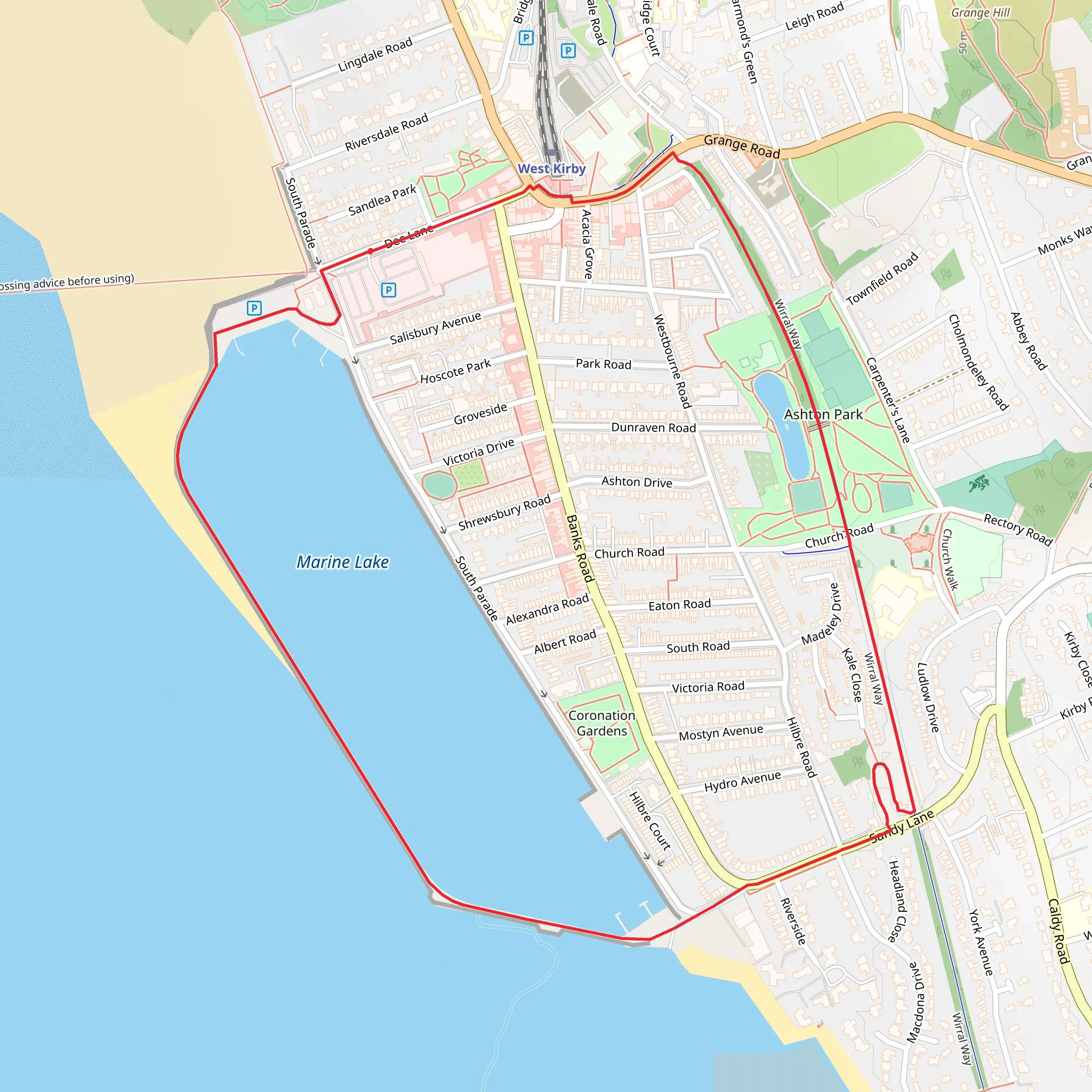 Marine Lake and West Kirby Loop mobile static map