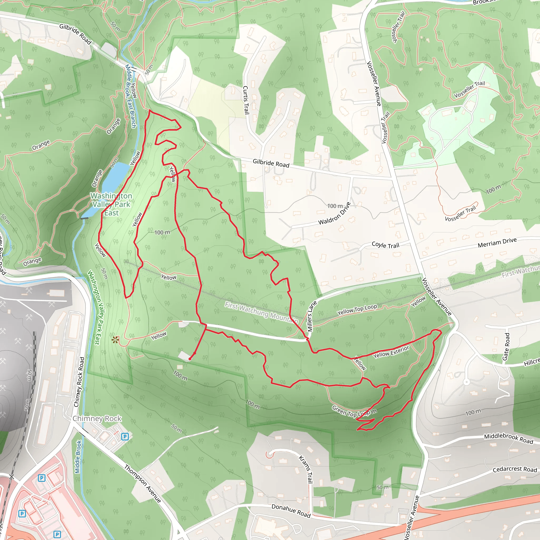 Eastern Branch Reservoir, Green Top Loop and Yellow Main Van Loop mobile static map