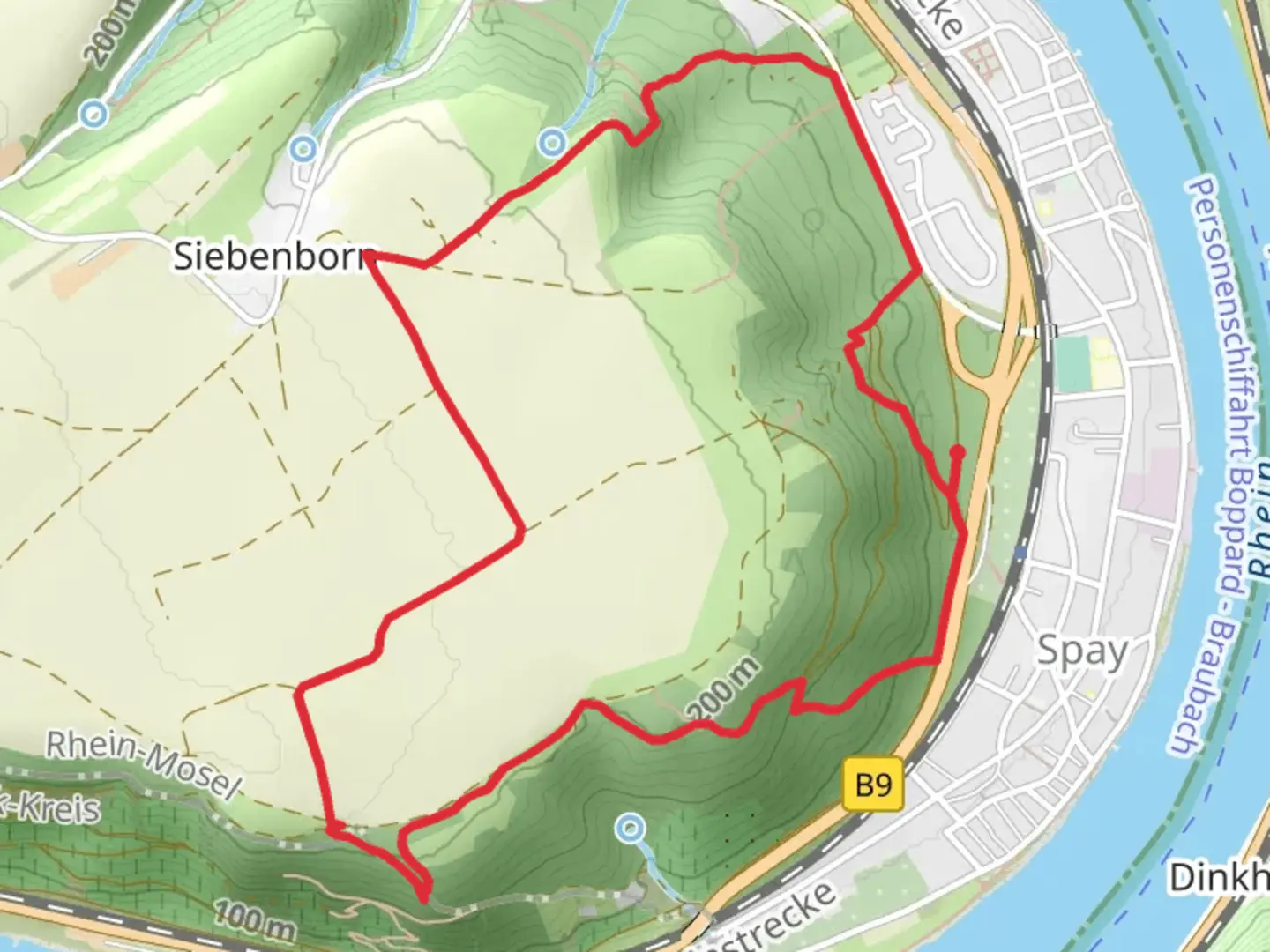 An image depicting the trail Muttergotteskopf, Siebenborn and Rehinbogen Loop and its surrounding area.