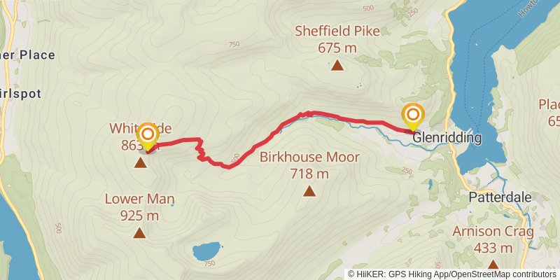 Helvellyn, Whiteside and Stybarrow Dod Loop from Glenridding alt 2 Map