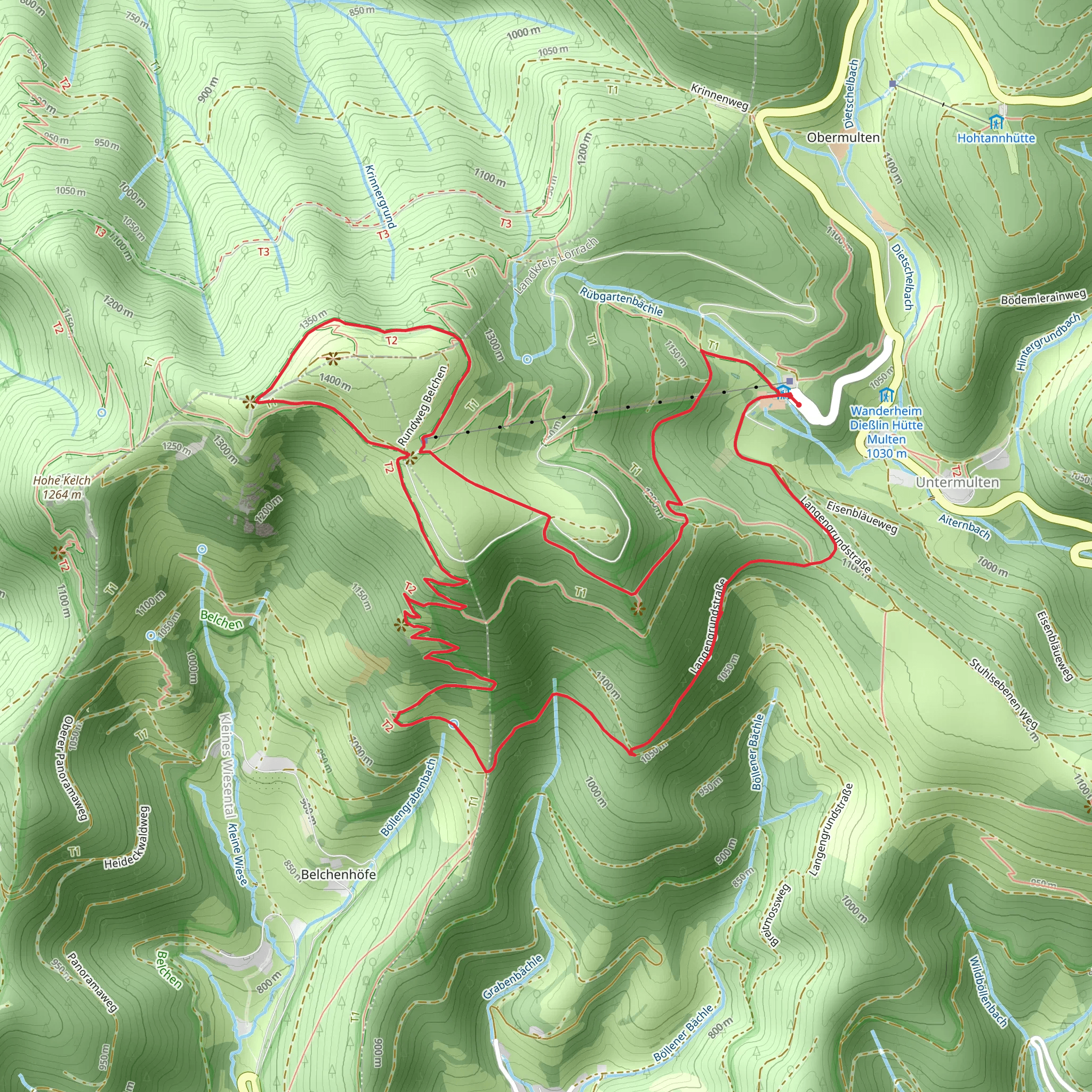 Belchen and Hohfelsen Loop via Unter der Belchenstraße - Jäägerstüble mobile static map