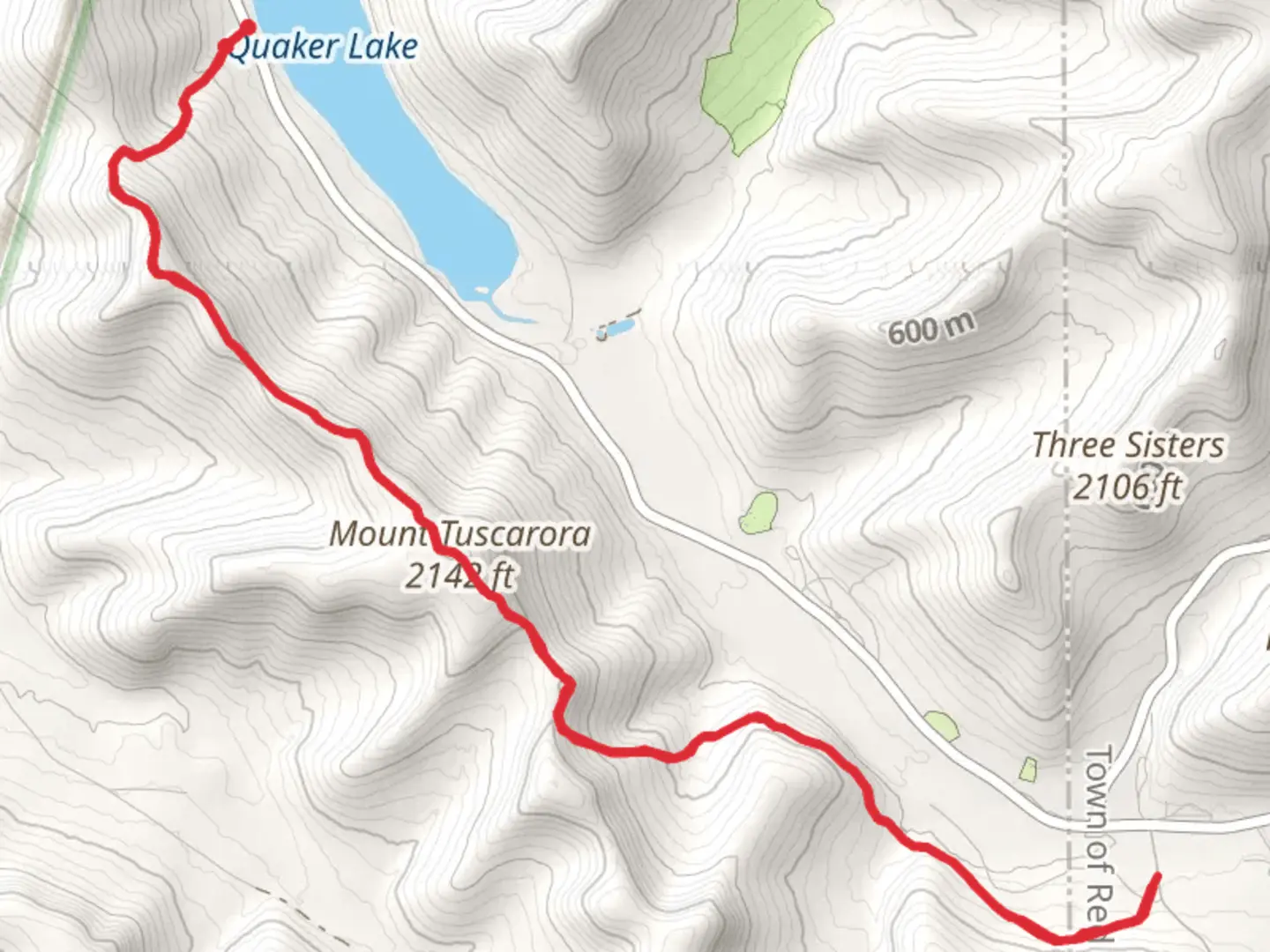 An image depicting the trail Mount Tuscarora from Quaker Lake and its surrounding area.