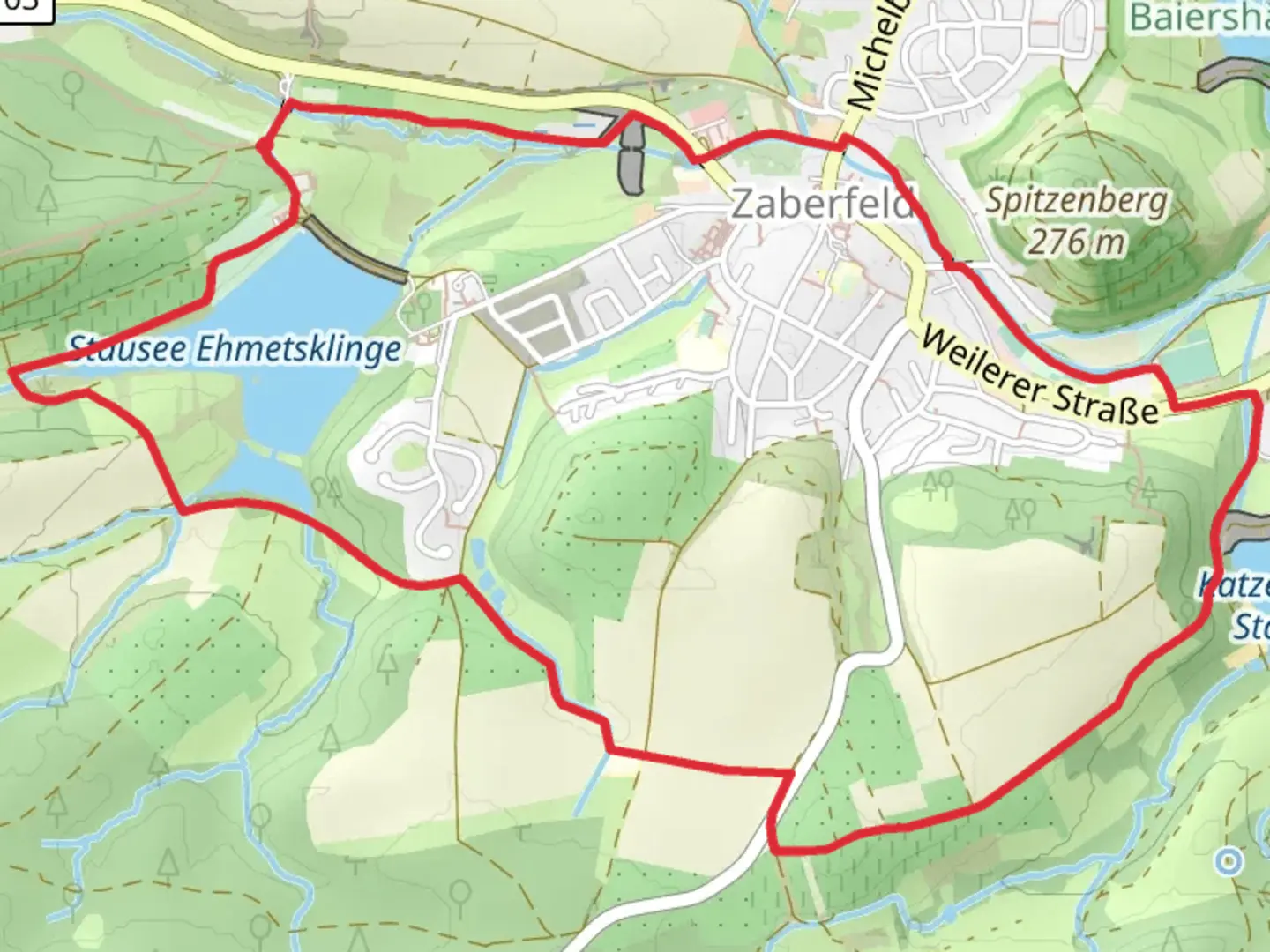 An image depicting the trail Stausee Ehmetsklinge via Seenweg in Zaberfeld and its surrounding area.