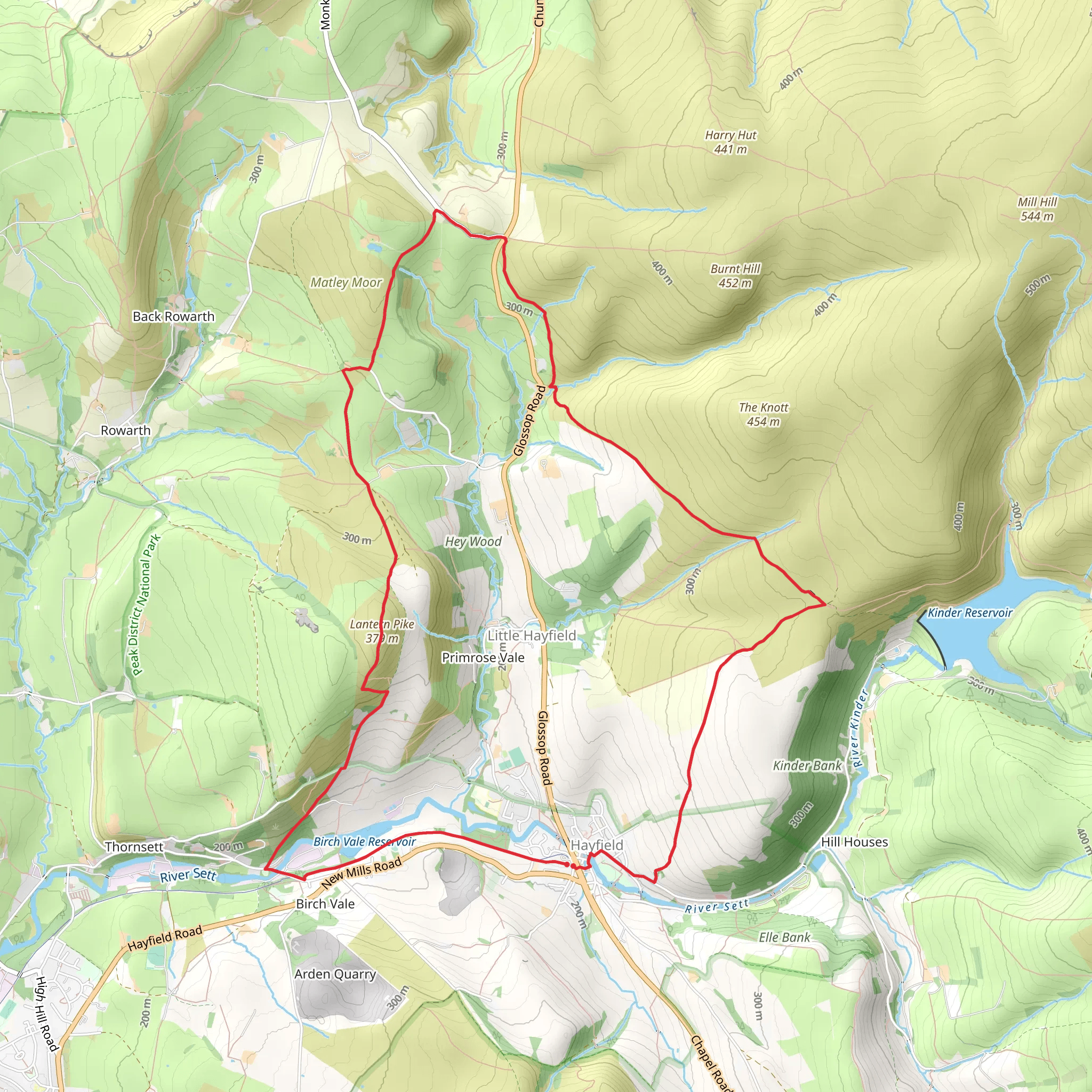 Lantern Pike and Hayfield Loop via Peak District Boundary Walk mobile static map