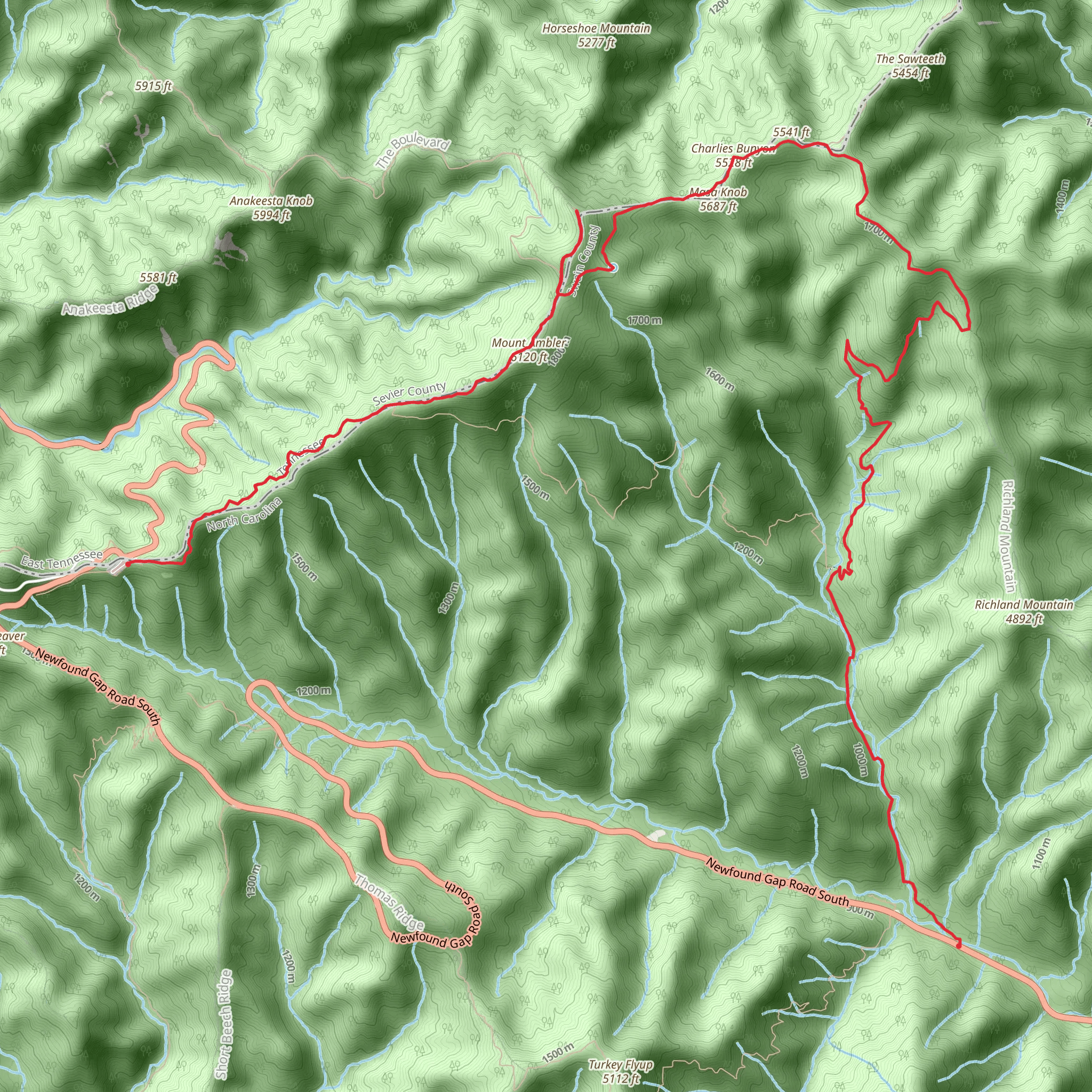 Mount Ambler and Mount Kephart via Appalachian Trail Point to Point mobile static map