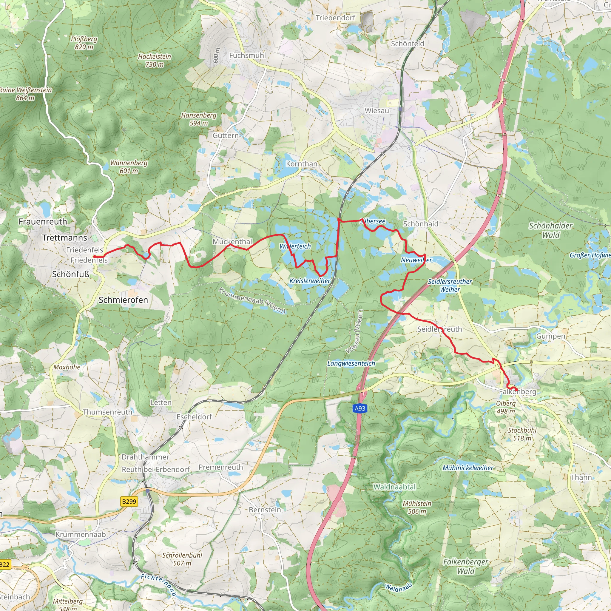 Friedenfels to Falkenberg Walk mobile static map