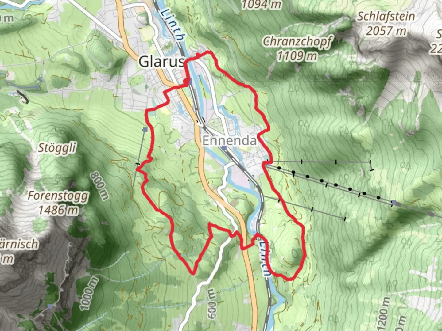 An image depicting the trail Glarus Loop Trail and its surrounding area.