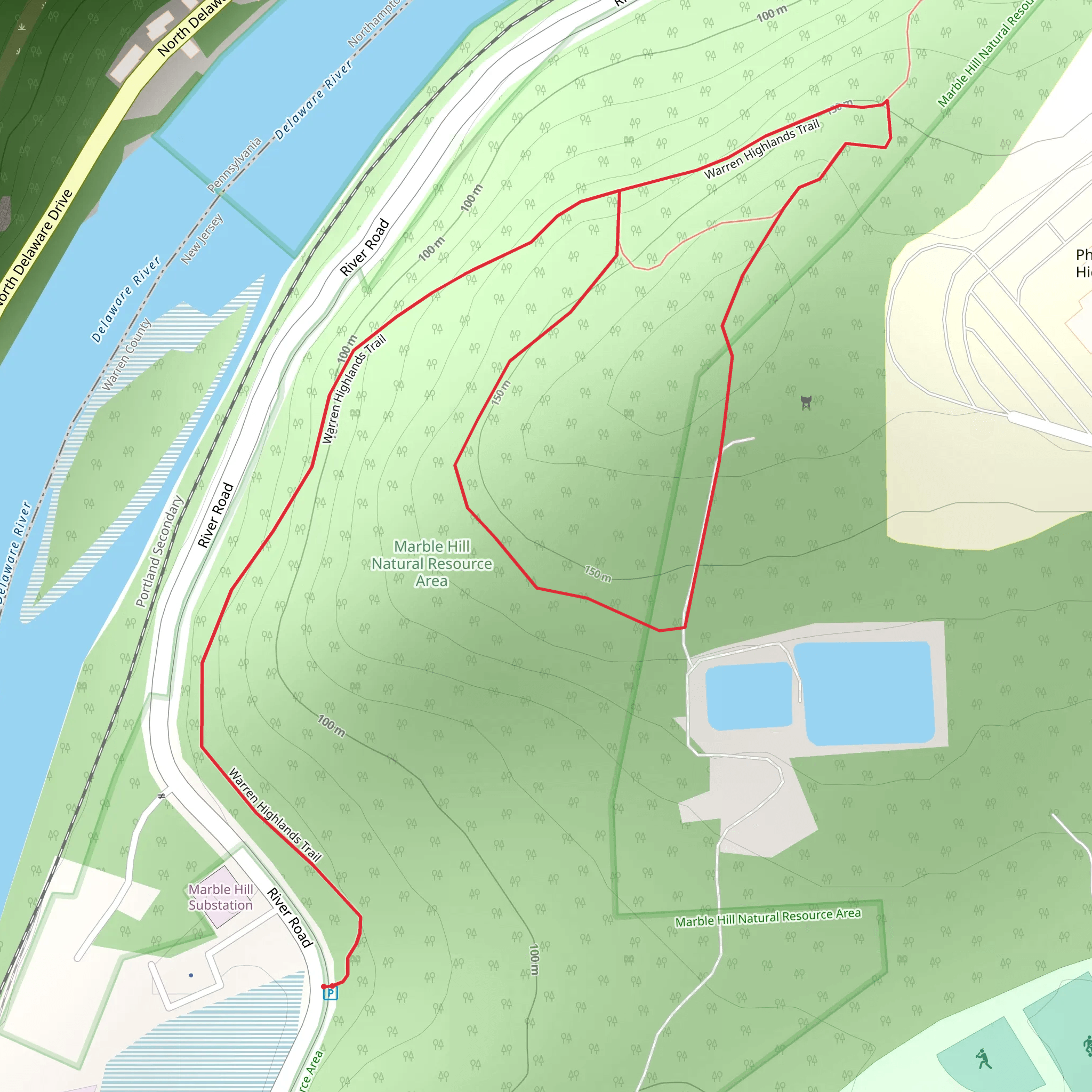 Warren Highlands and Warrs Trail Loop mobile static map