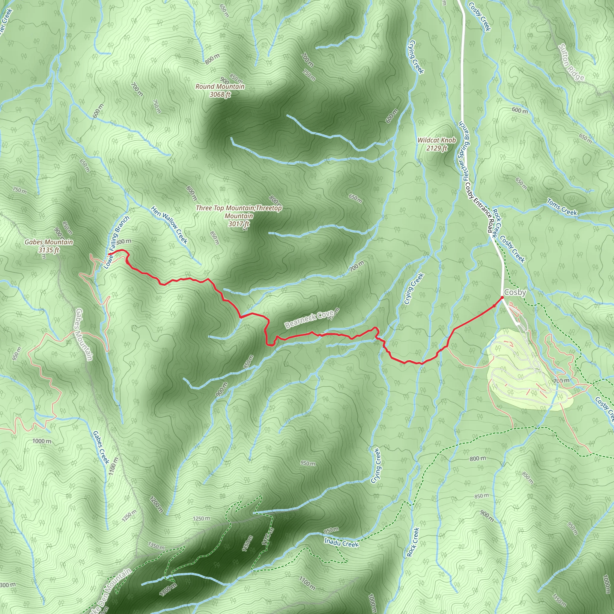 Hen Wallow Falls via Gabes Mountain Trail mobile static map