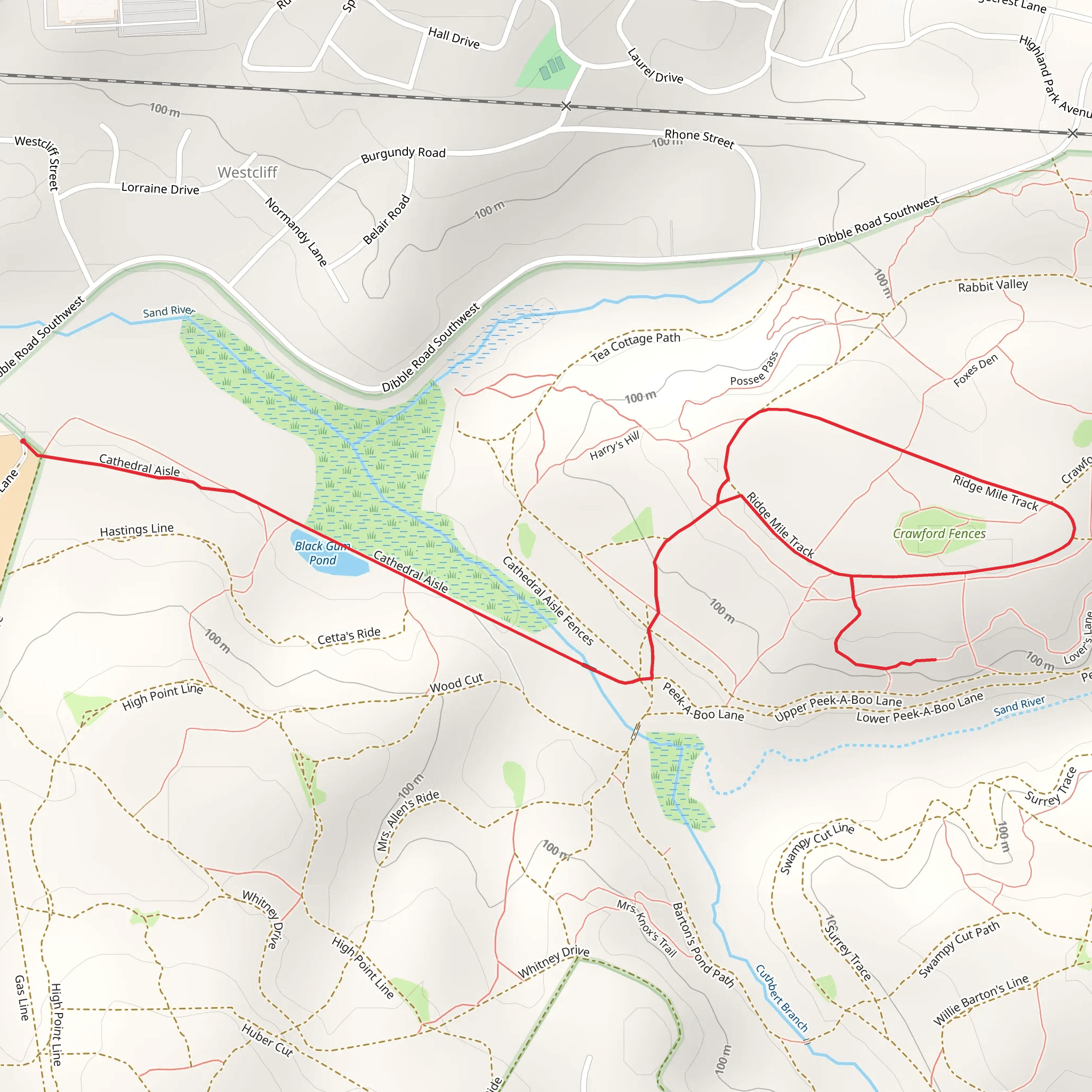 Ridge Mile Track Loop via Cathedral Aisle mobile static map