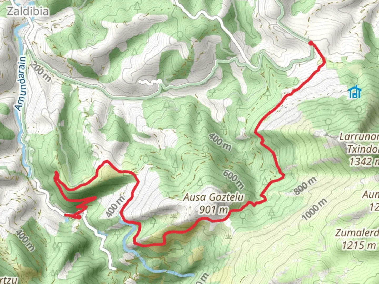 An image depicting the trail Ausa - Gaztelu Trail PR GI 2004 and its surrounding area.