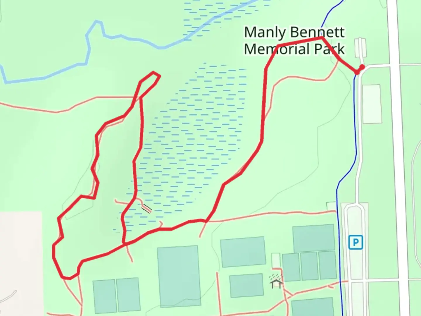 An image depicting the trail Manly Bannett Memorial Park Loop and its surrounding area.