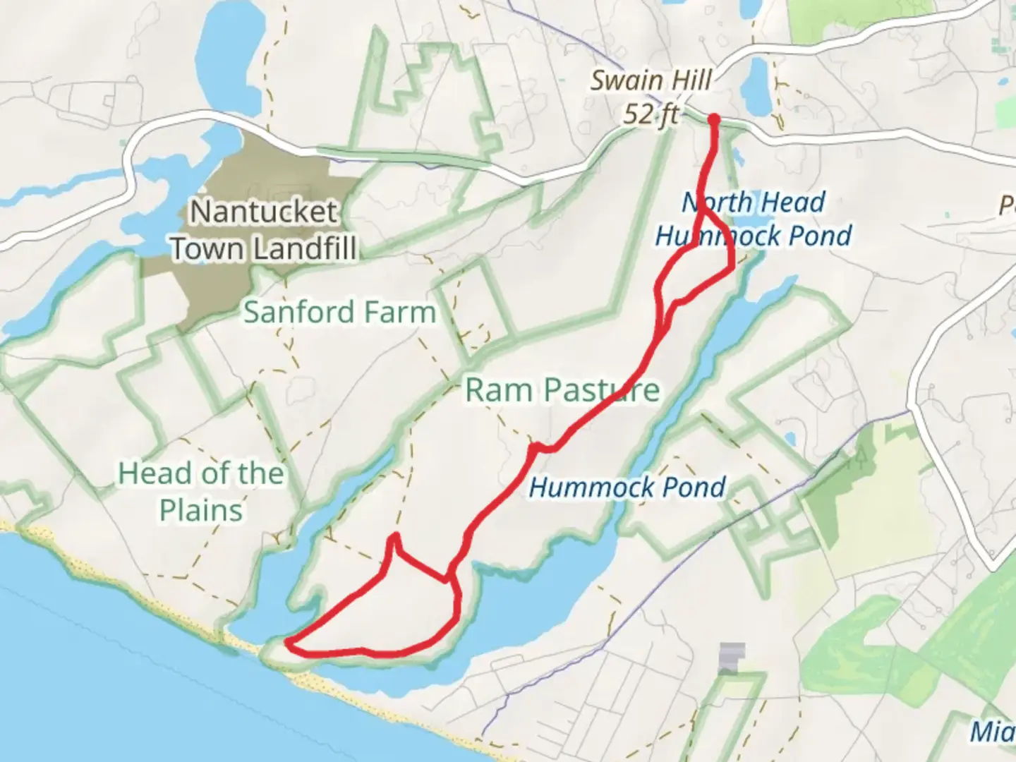 An image depicting the trail Hammock Pond via Ram Pasture Trail and its surrounding area.