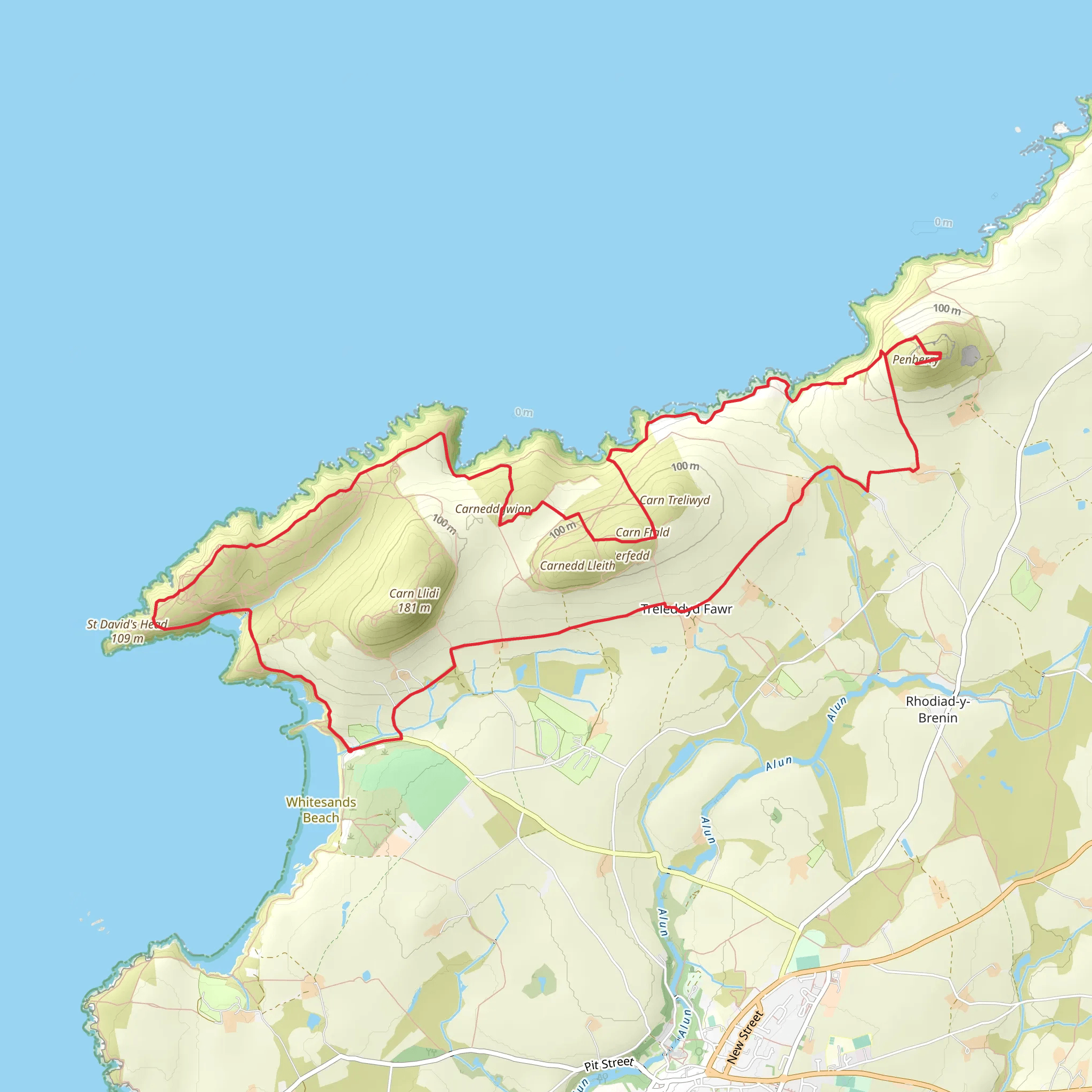 Penberry and St Davids Head from Whitesands Bay mobile static map
