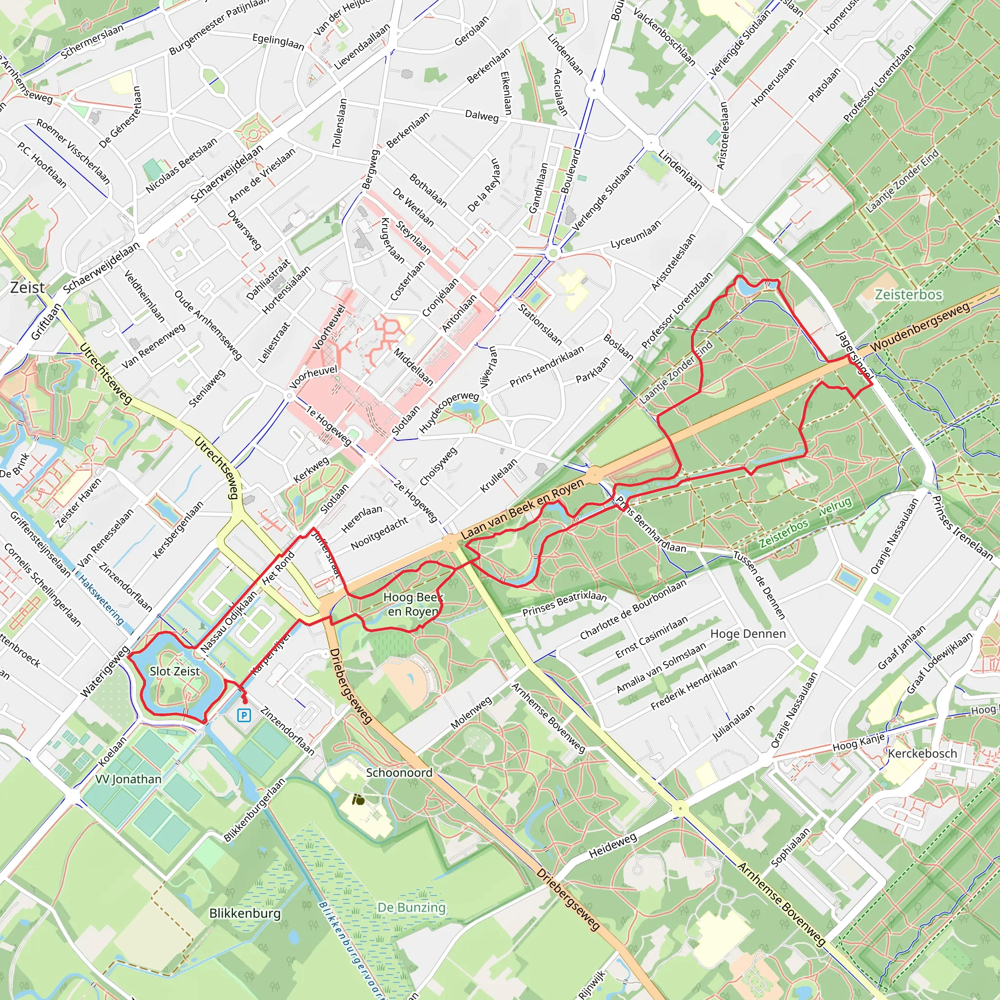 Slot Zeist, Landgoed Pavia, Bezoekerscentrum and Jagershuys Loop mobile static map